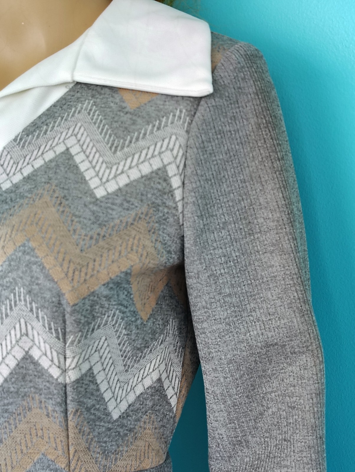 Vintage 70&rsquo;s Chevron Mini Dress Gray Peter Pan Collar Patty O’Neil NWT size: 11