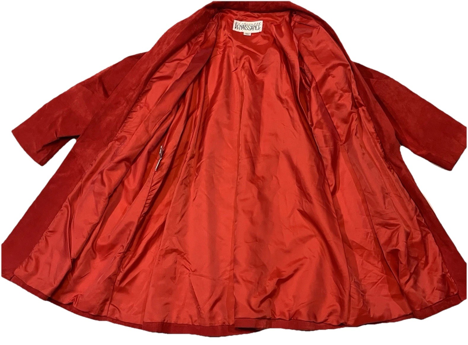Vtg 80s 90s LaNouvelle Renaissance Women’s M Red Suede Leather Swing Coat Gen X