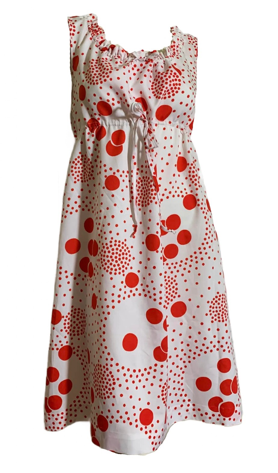 True Vintage 1960s Red and White Polka Dot Dress Empire Waist