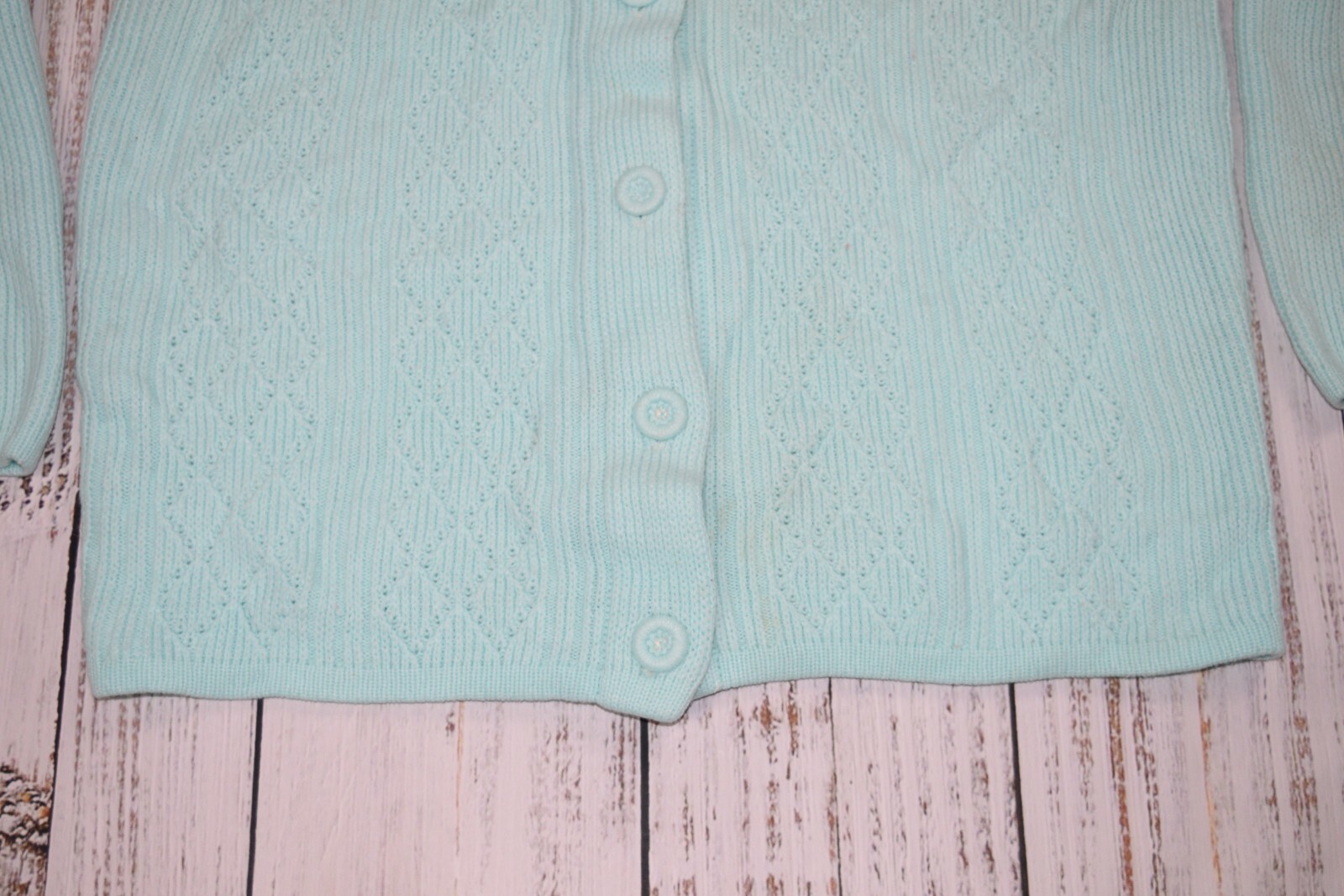TRUE VINTAGE 60S FULL FASHIONED SEAFOAM GREEN BUTTON CARIDGAN PREPPY ACRYLIC L