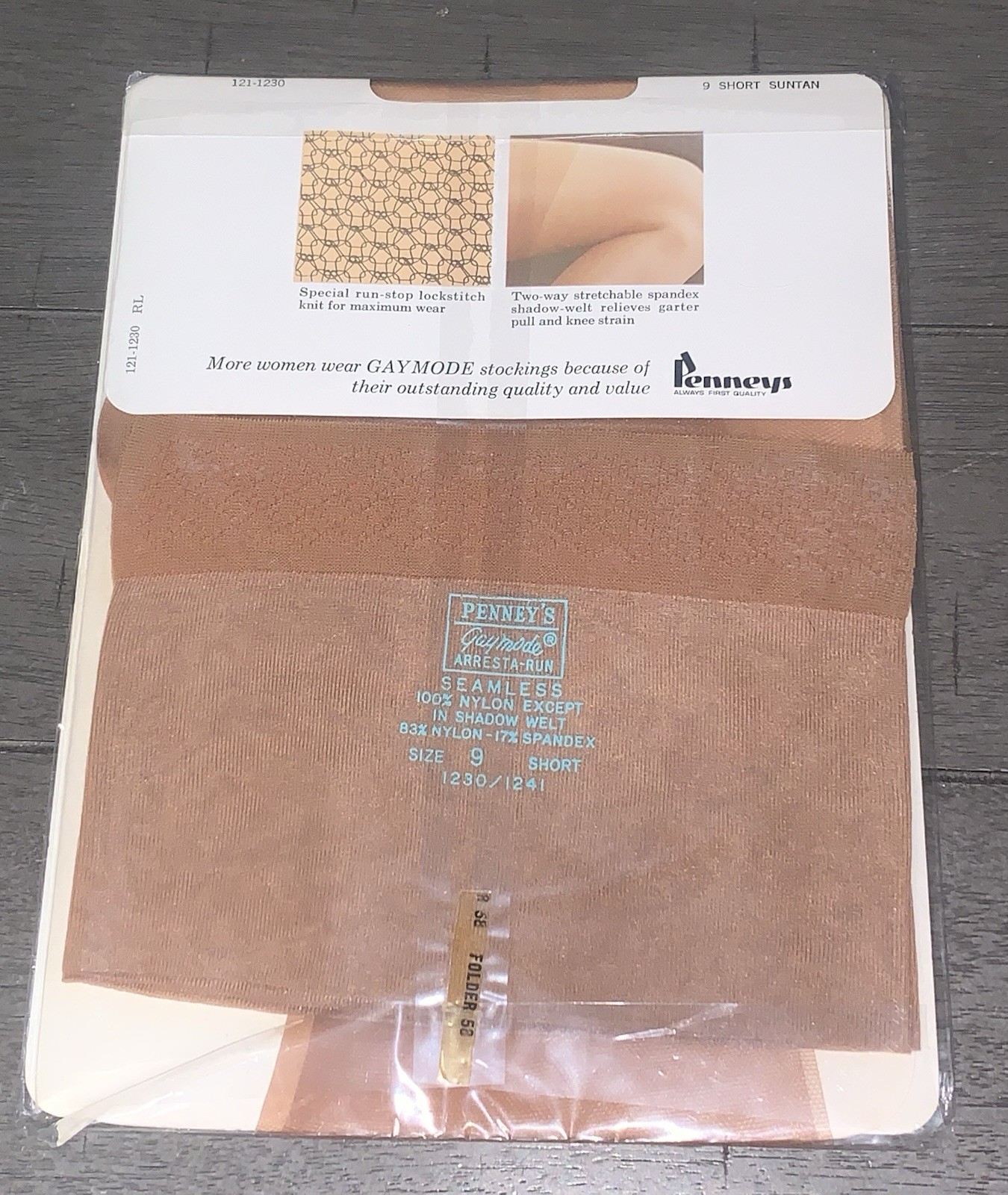 A7 NOS 80s ARRESTA-RUN GAYMODE THIGH HIGH STOCKINGS NYLON HOSIERY 9 SHORT SUNTAN