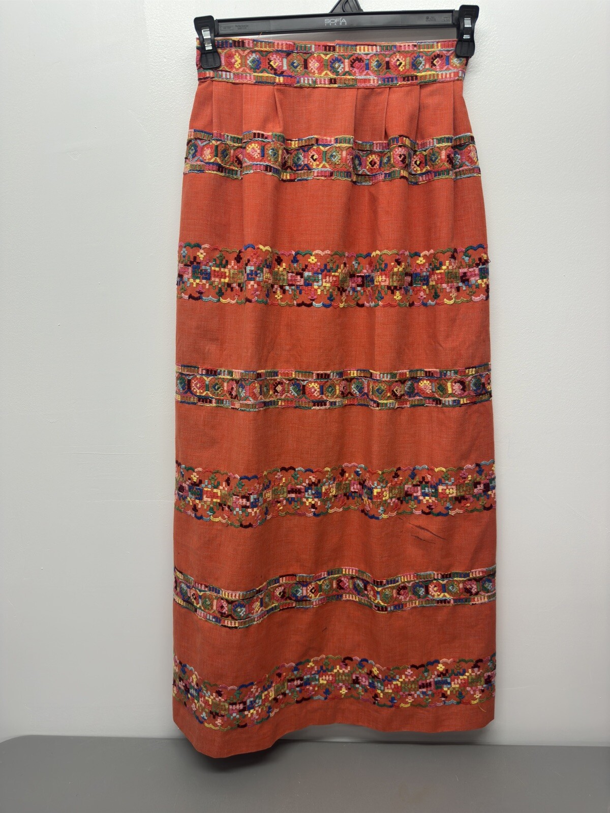 Vintage JOSEPH MAGNIN ORANGE Embroidered SKIRT Rare- Waist 27” #30