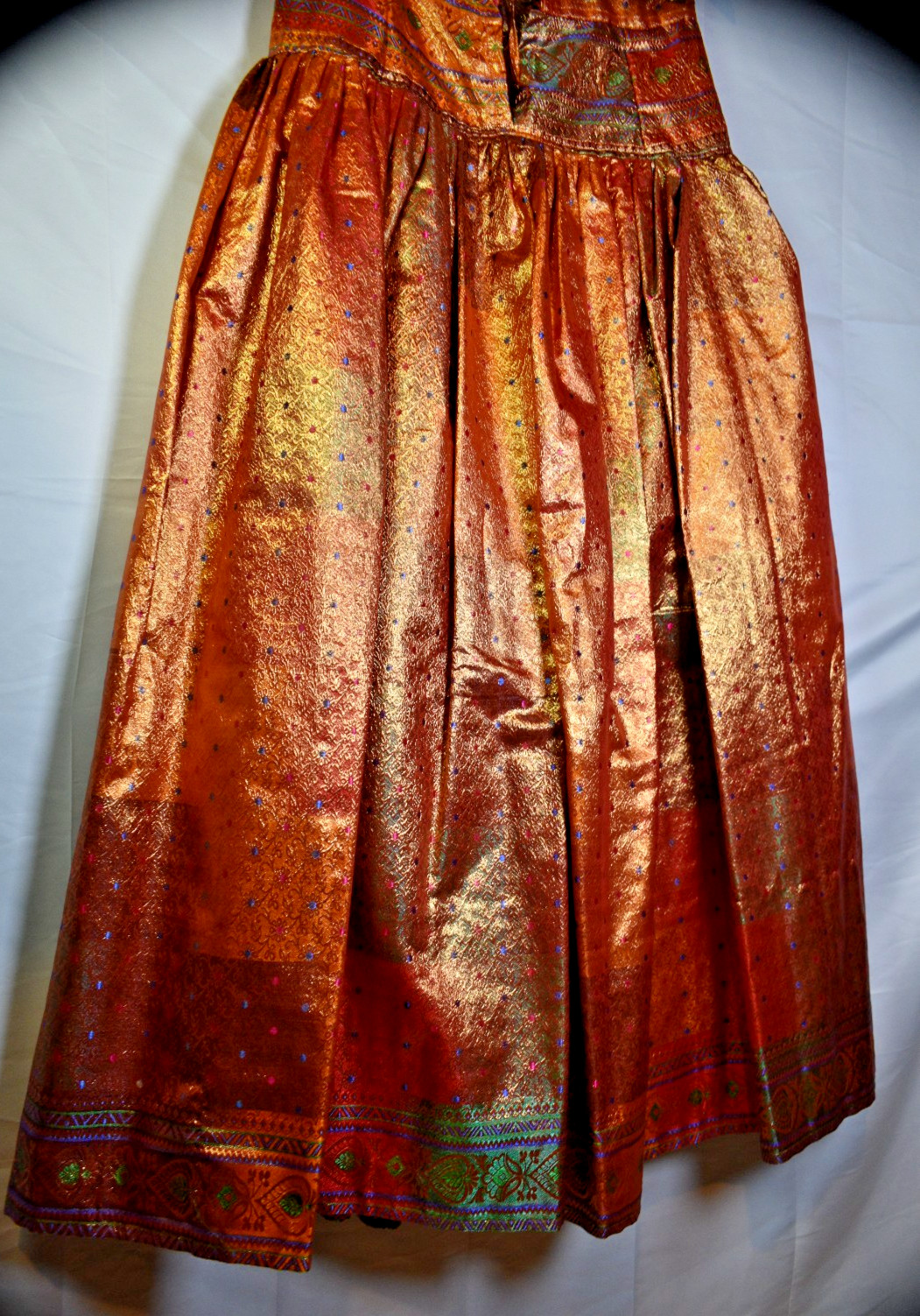 Vintage Indian Brocade Skirt & Jacket Set Gold Copper Silk Look Festival Wear