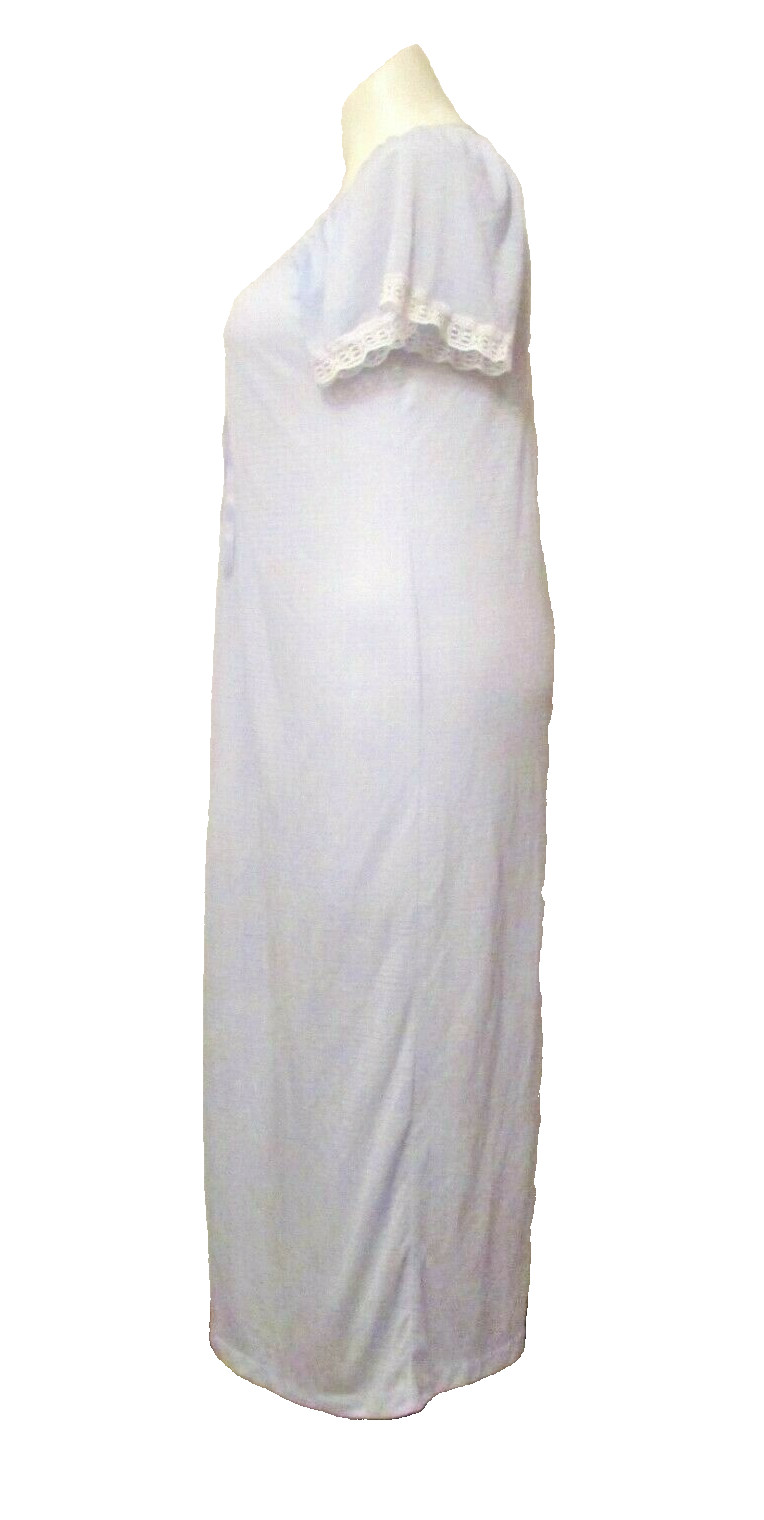 Sears Famous Bodies Soft Blue Poly Lace Trim Full Length Nightgown M USA made