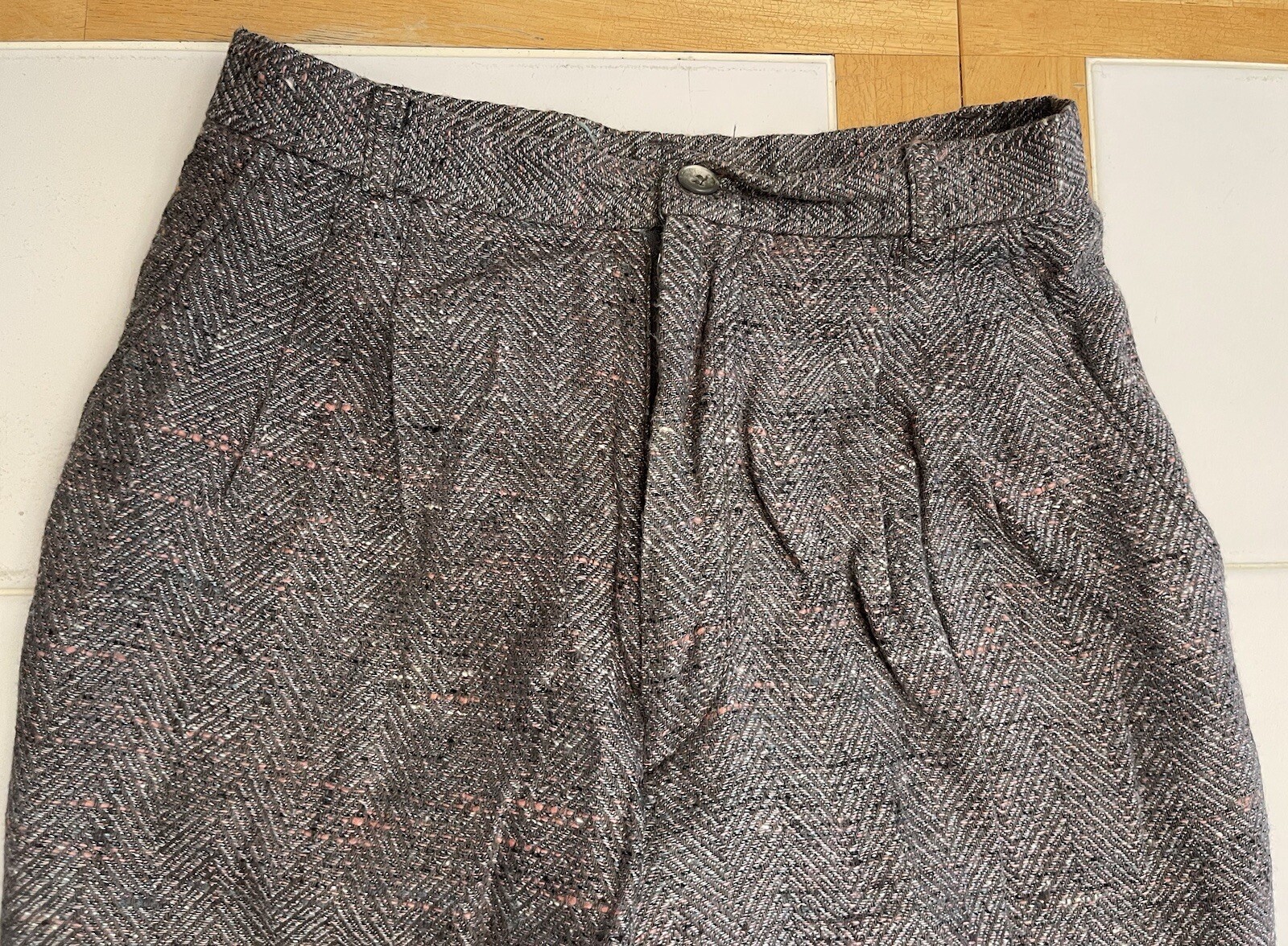 David N. Pants Womens Checkerboard Wool Polyester Trouser Vintage 24×29.5￼