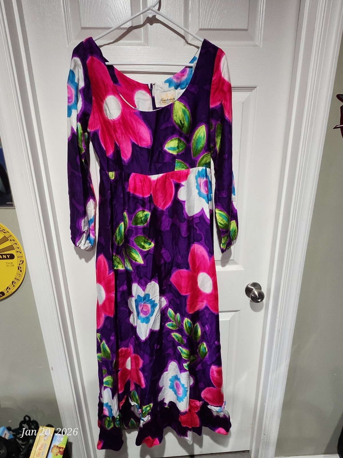 Vintage 1960s Kamehameha Floral Print Maxi Dress-Made in Hawaii