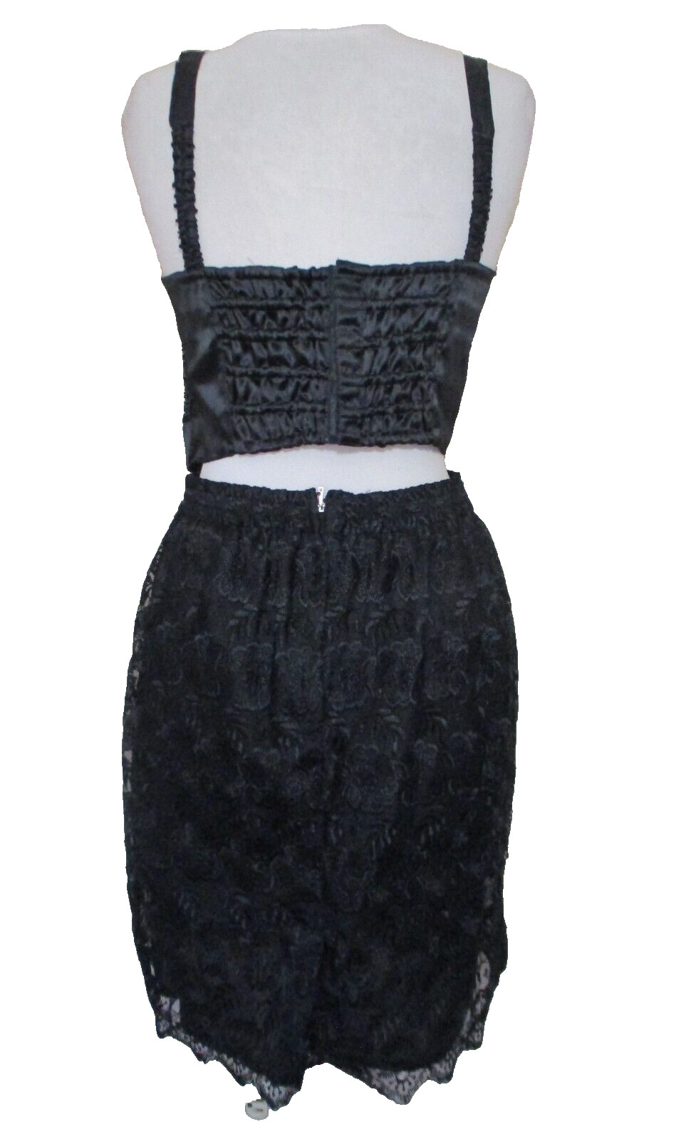 Vintage Surya 3 pc Skirt Outfit Set S/M Women Black Sequin Lace Bustier Top