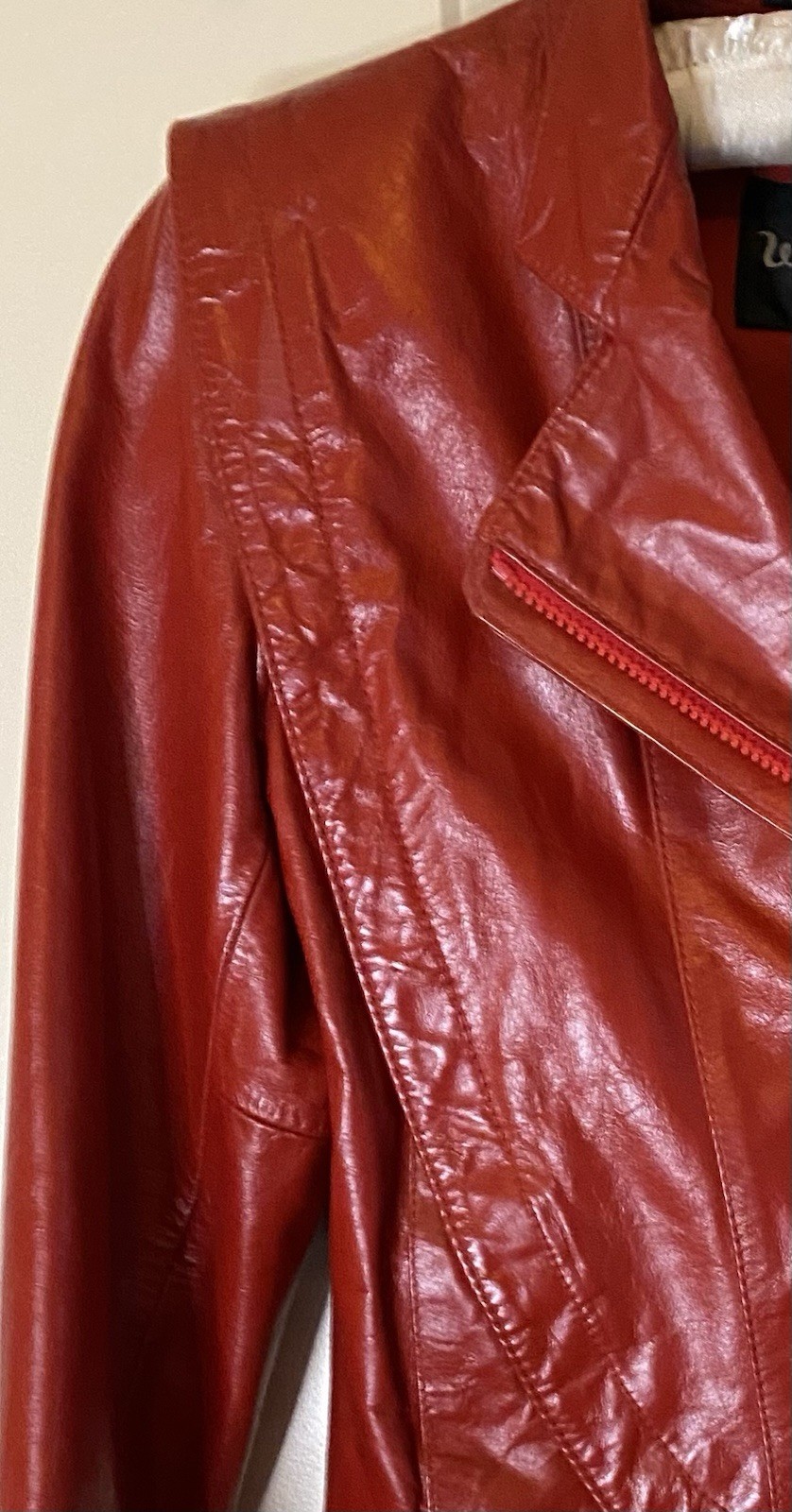 Vintage Wilson’s Bold Red Leather Cropped Biker Moto 80s Jacket Asymmetrical