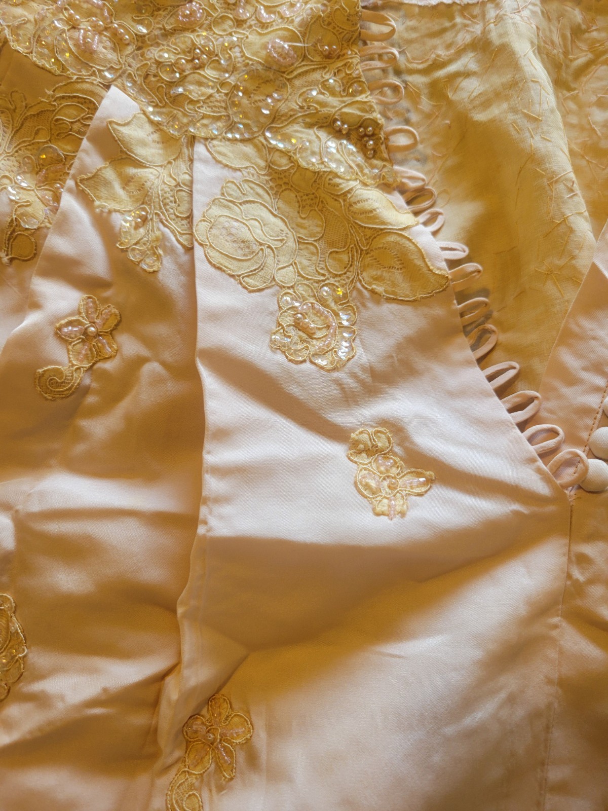 BEAUTIFUL HANDMADE 1920S 1930S NUDE BLUSH BEADED LACE WEDDING DRESS MUST SEE !