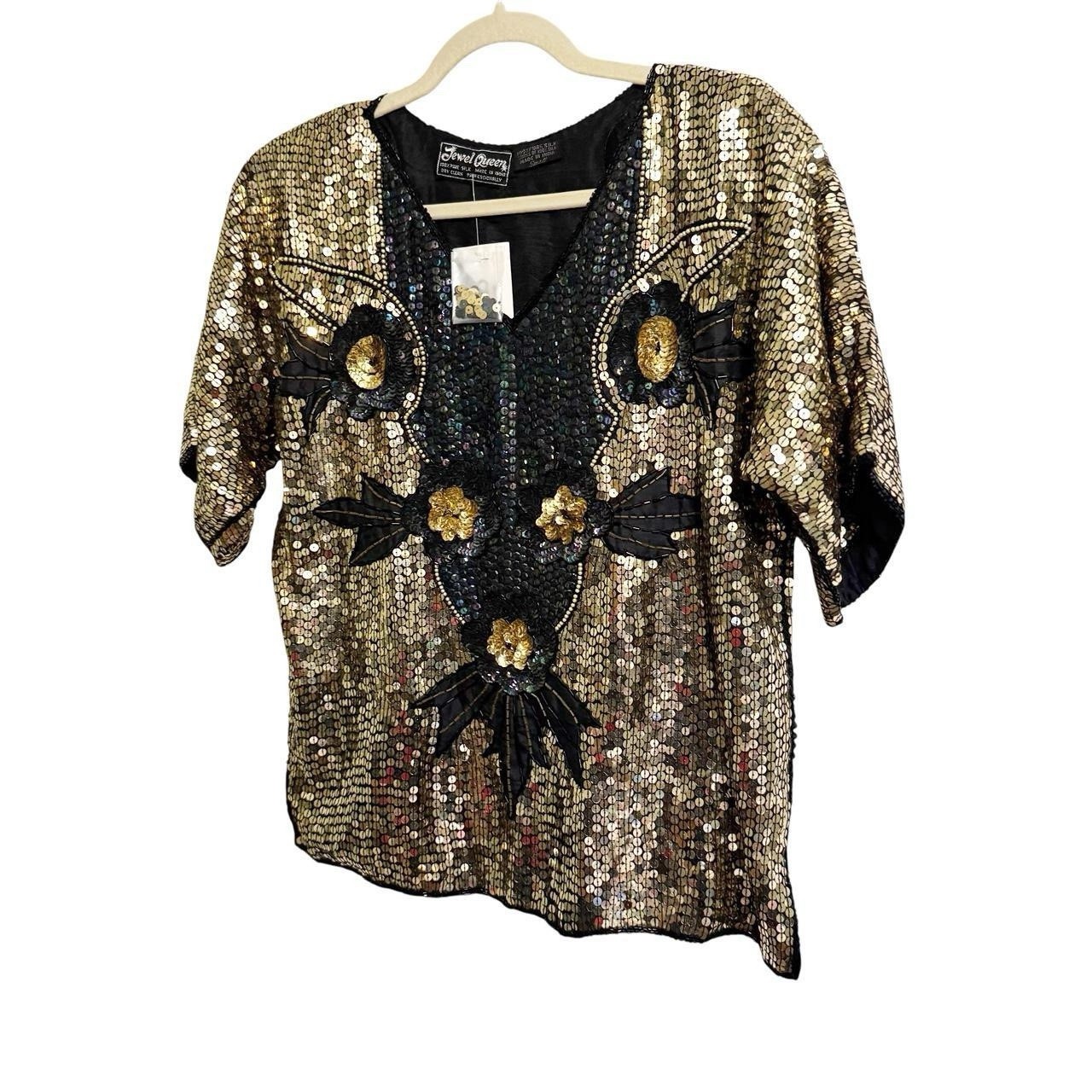 Vintage 80s Dead-stock Handmade a beaded and sequin disco top