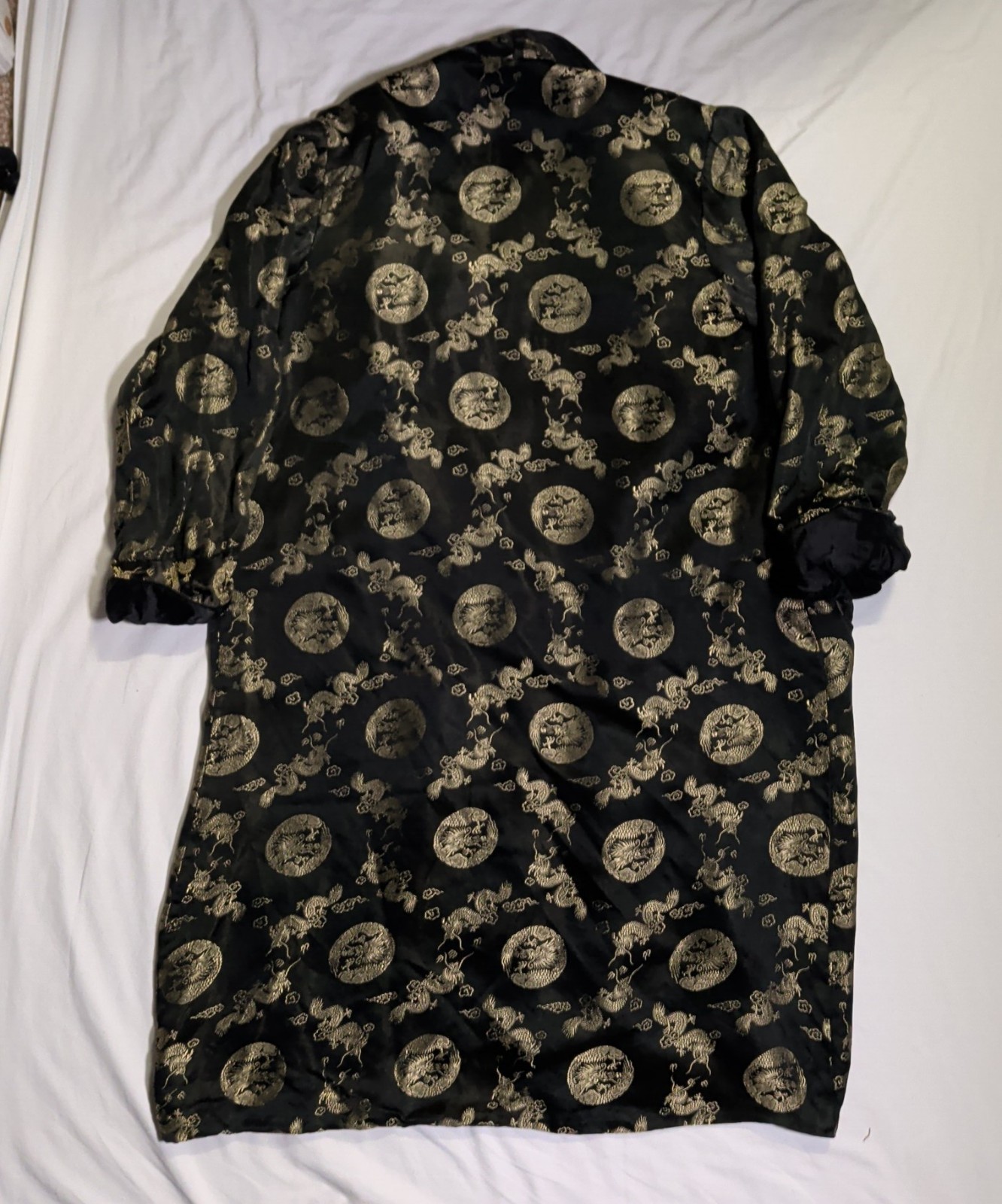 Vintage Solz Squirrel Robe Mens Size 46 Black Gold Dragon Oriental China Chinese