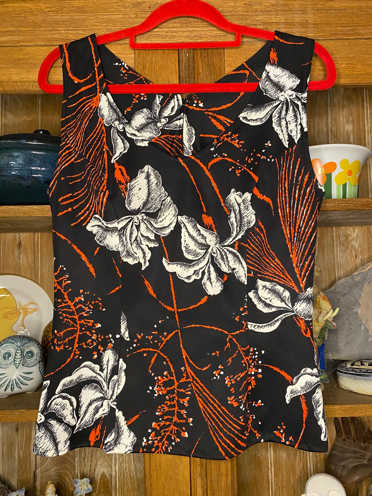 Black, Red+White Top Size 8