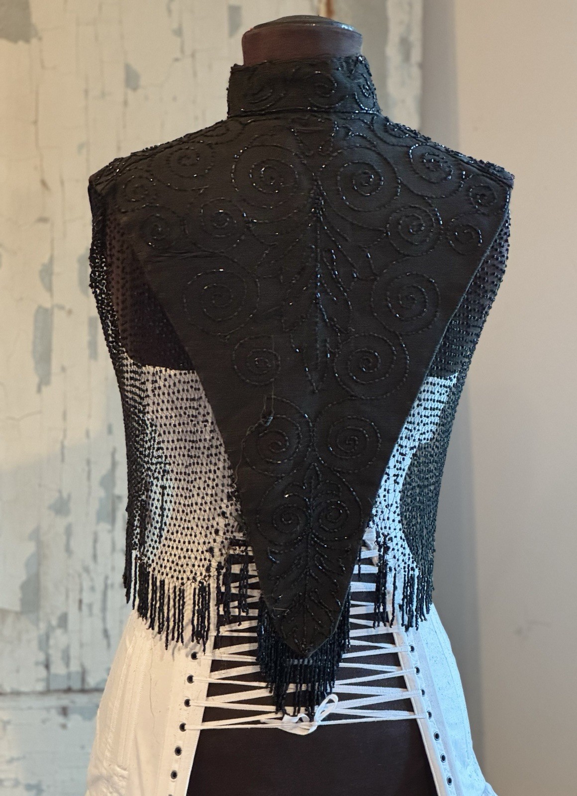 Black Beaded Victorian Capelet 21” Authentic Antique 1800s Great Display Gothic