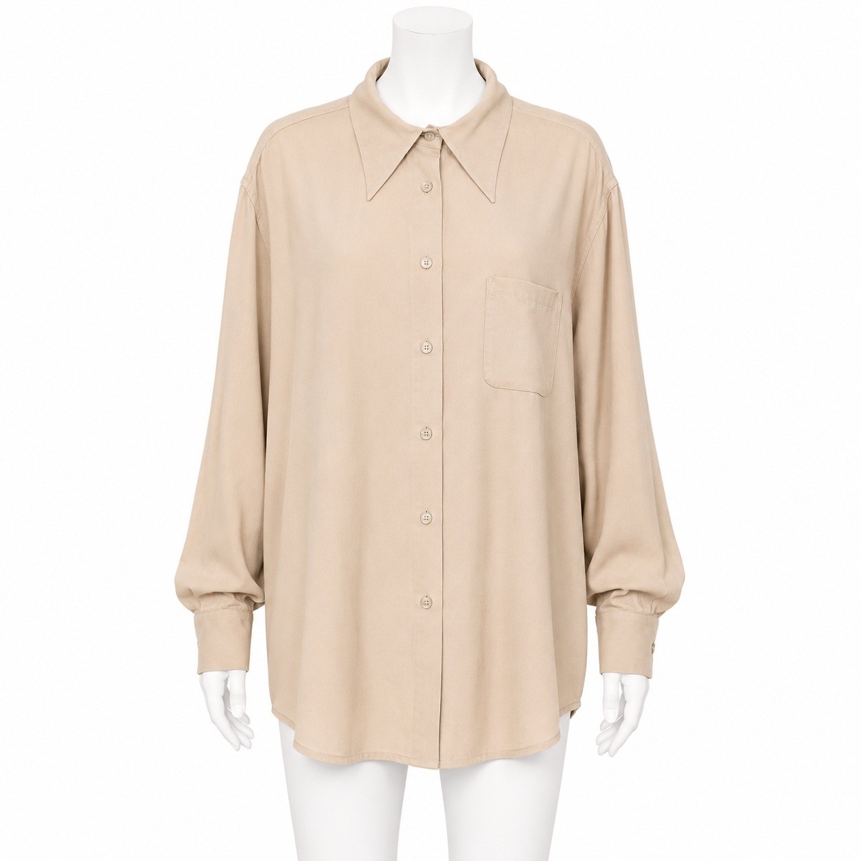 Express Silk Blouse Womens M Beige Vintage 90s Oversized Button Up Long Sleeve