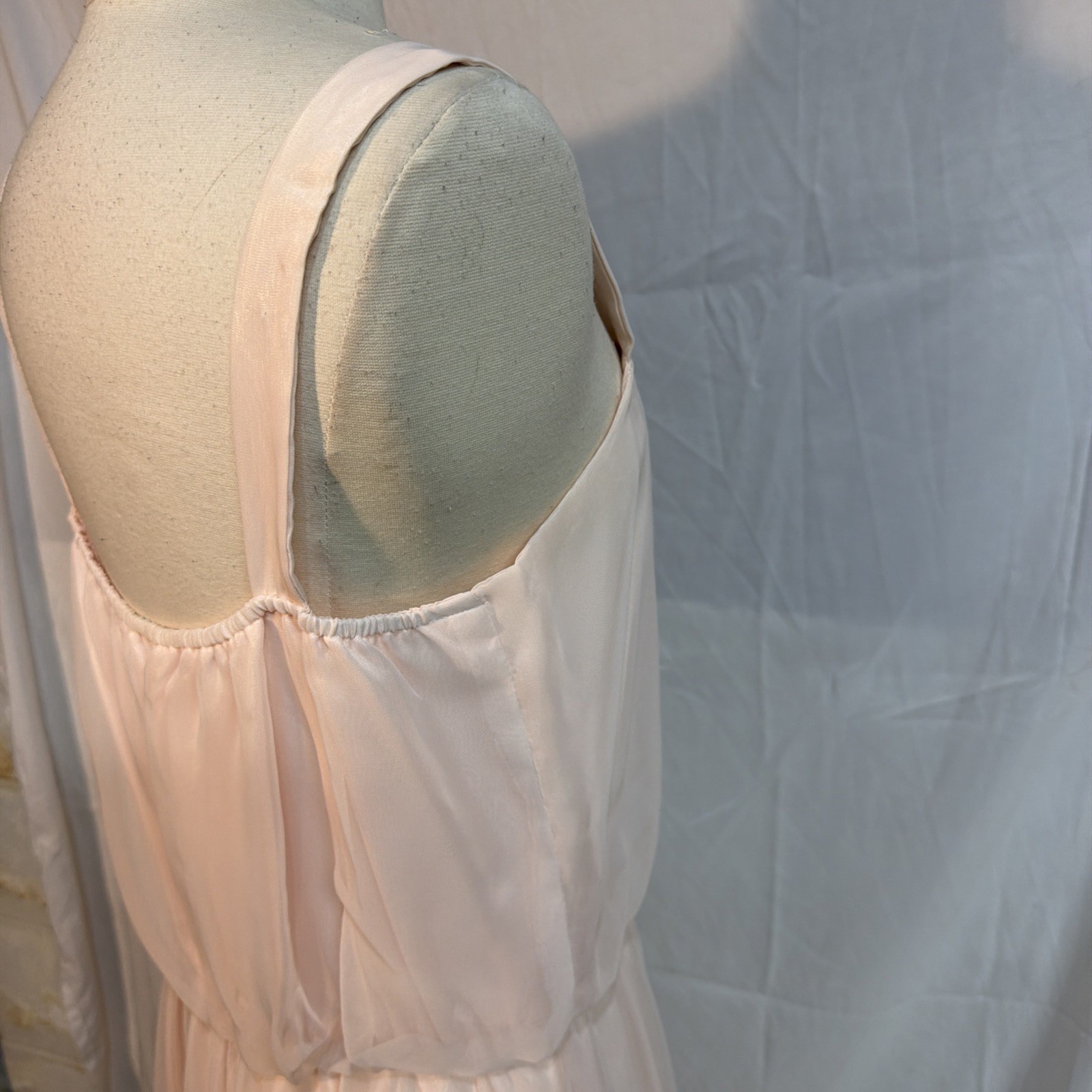 Vintage Blush Pink Polyester Chiffon Maxi Dress | Size 12 | Formal | Made in USA