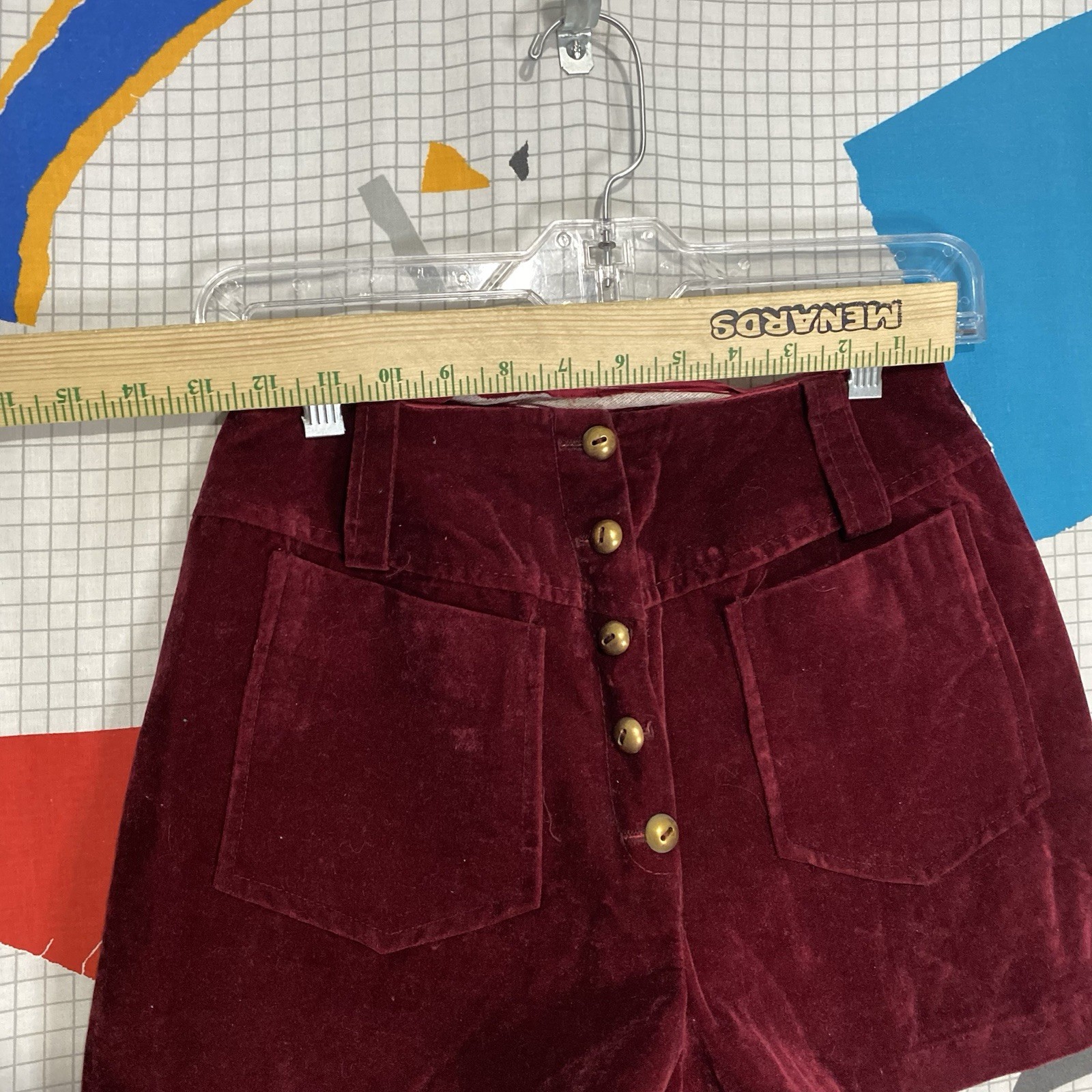 Vintage 60s 70s Velvet Shorts High Waist 25 Gold Buttons Disco Rockabilly Pin Up