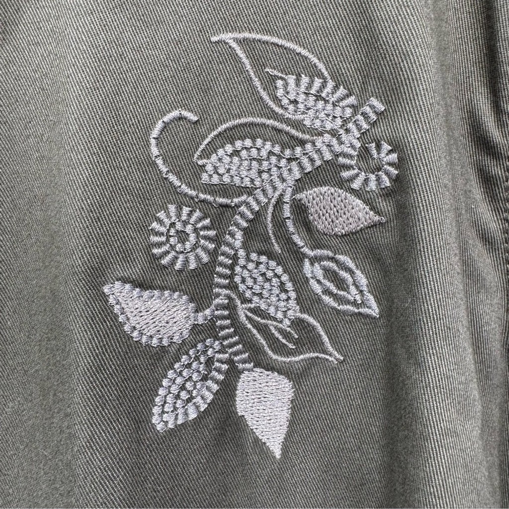 Vintage 90s Green Embroidered Silver Floral Smock Jacket Y2K Basic Editions 3X