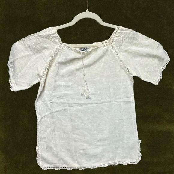 TRUE VINTAGE RARE 1970s Indian Cotton Gauze Peasant Top XS/S