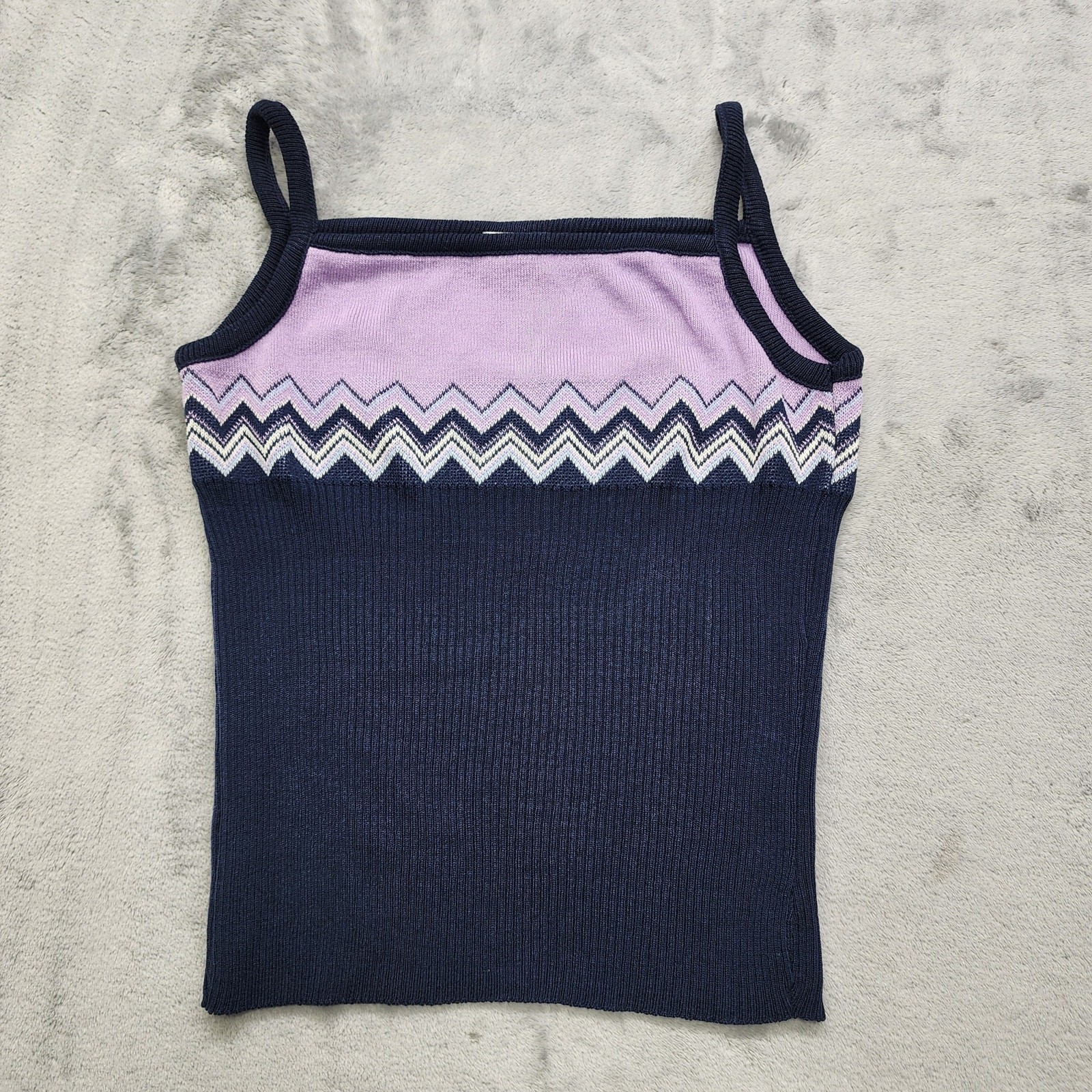 Vintage Coolwear Top Womens S Blue Purple Zig Zag Stretch Knit Fitted Tank Cami