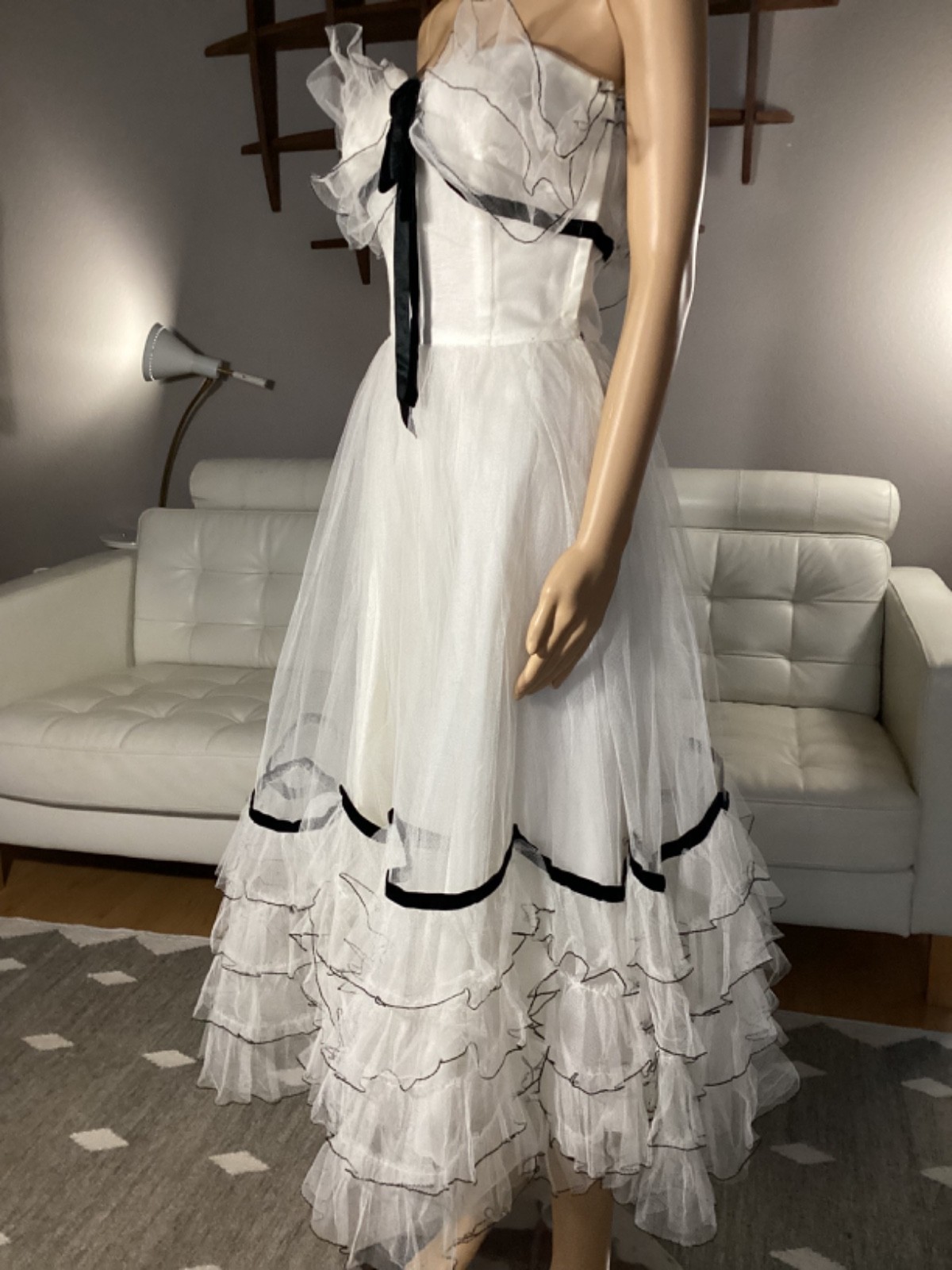 Vintage 1950&rsquo;s Will Steinman Original Black & White Tulle Strapless Party Dress