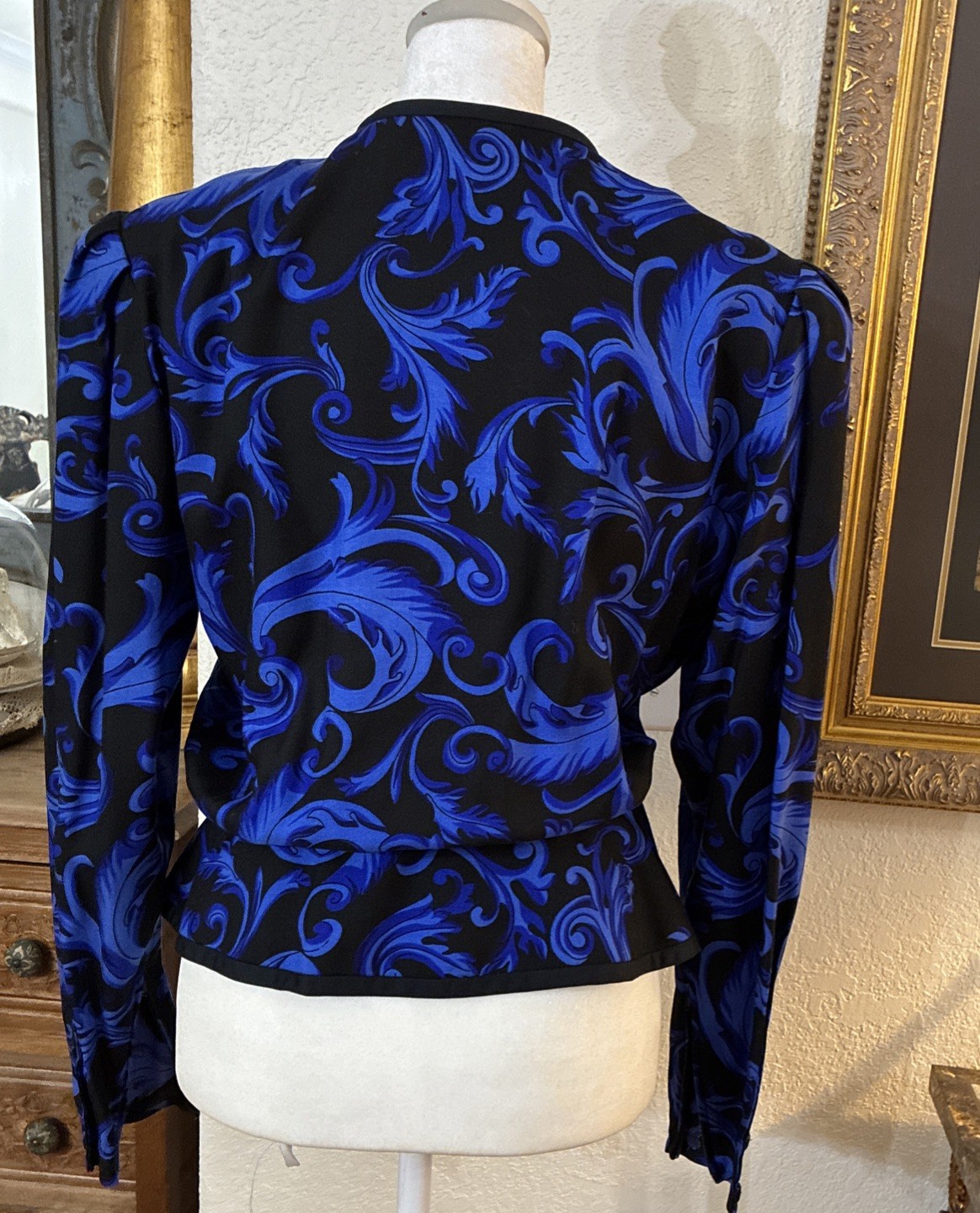 VTG CARLISLE Jacket Silk Wool Blend Women’s Sz 8 Blue Black Lined 80s W/Belt