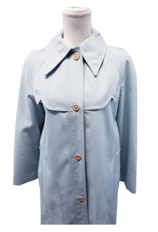 Vintage 1960s Jerold Mod Powder Blue Swing Coat Scalloped Yoke Raglan Sleeve
