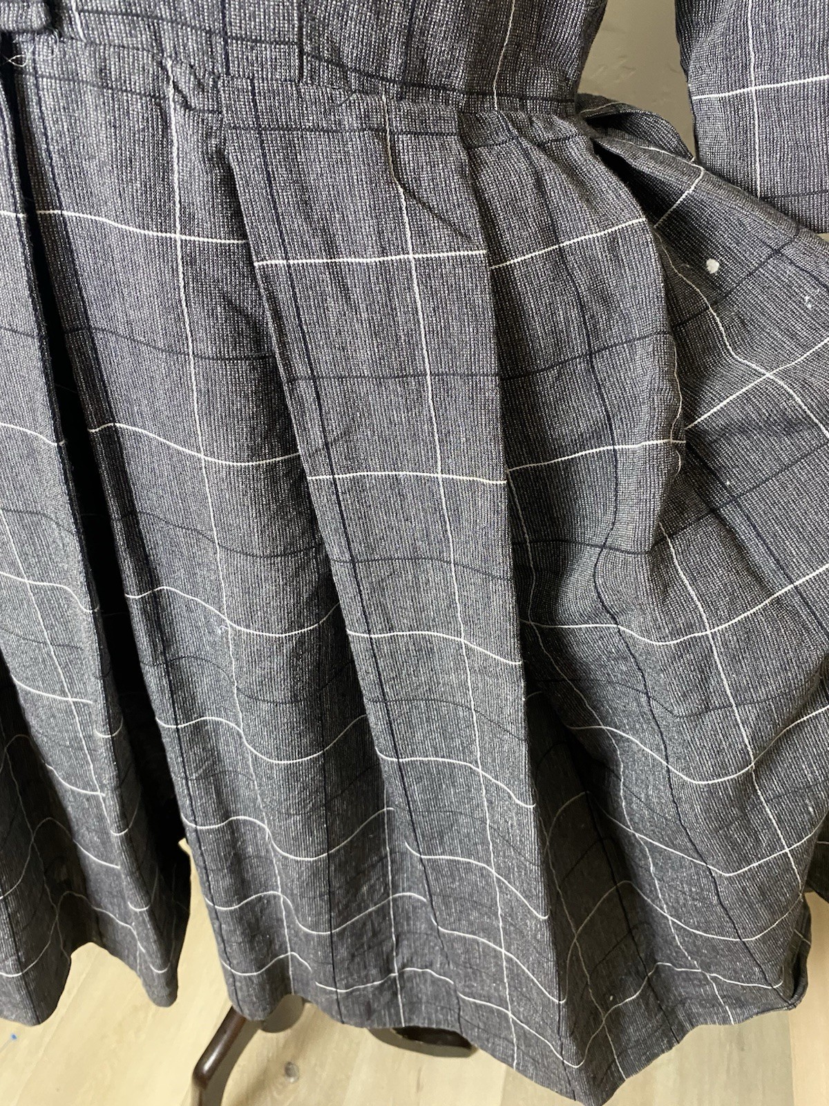 VTG 1950’s “Shirt Dress” Made In California Grey Pleated Skirt Waist-32