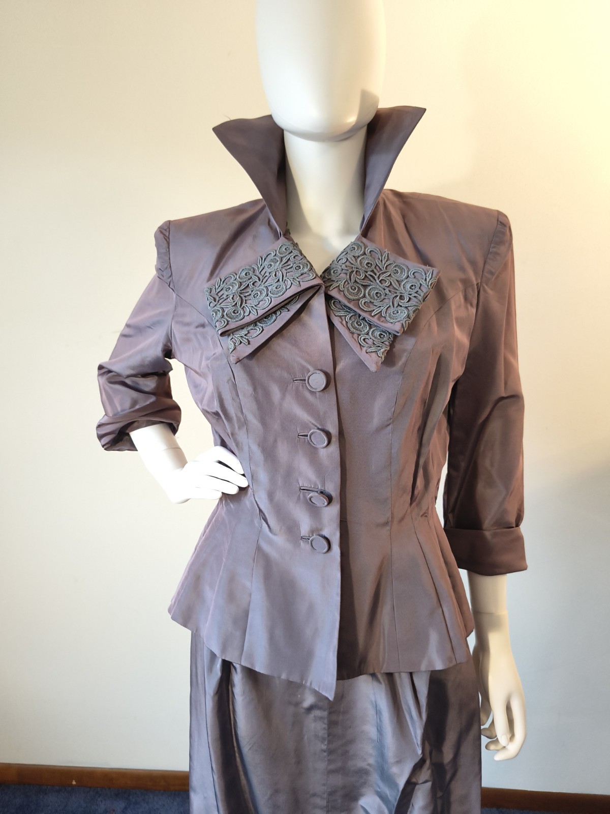 Vintage 50&rsquo;s Parness Feinstein 2pc Purple Sharkskin Taffeta Cocktail Dress