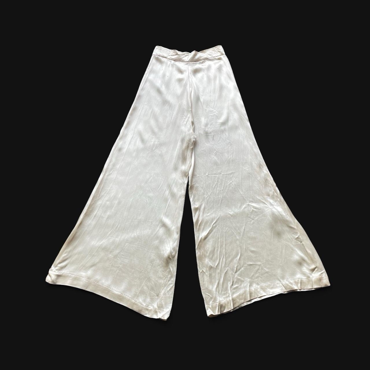 Vintage 70s cream satin wide leg palazzo pants XS 25