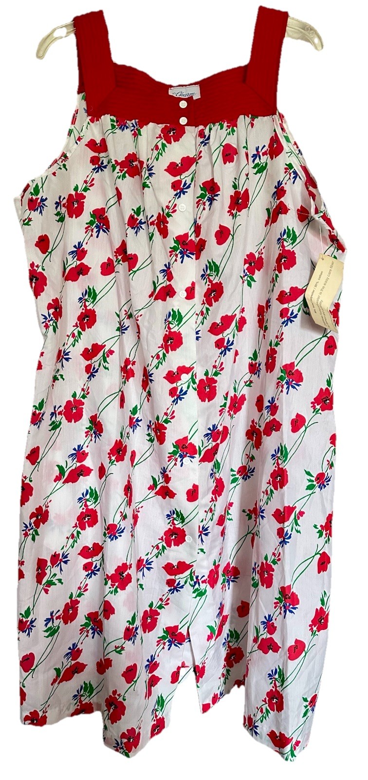 VTG 70s 80s It&rsquo;s a Charm NWT Poppy Red Floral Sleeveless MuuMuu House Dress 2X