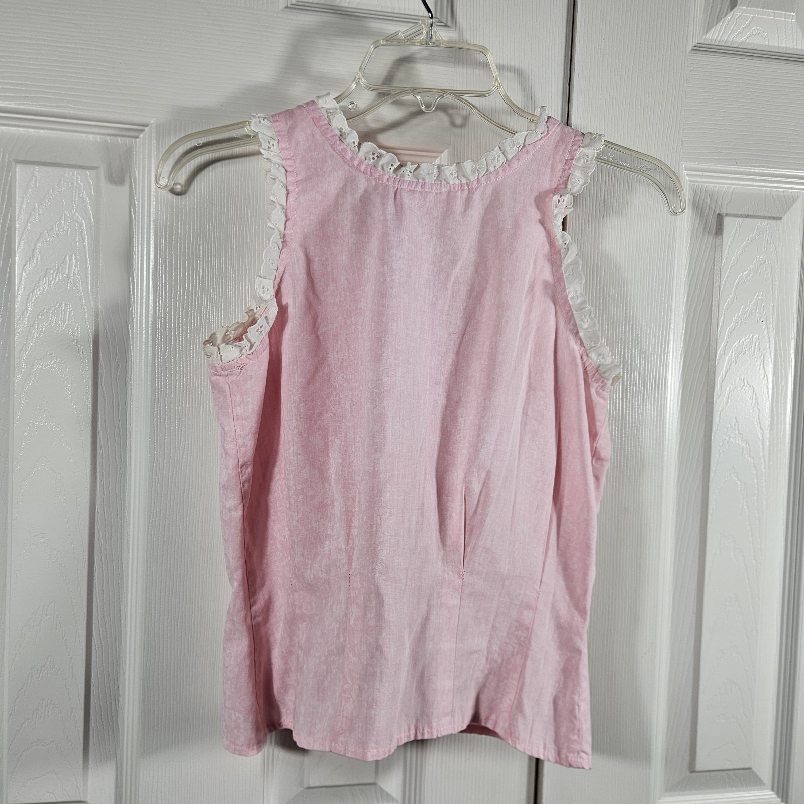 Vtg 70s 80s Pink Boho Prairie Top S/M Cotton Eyelet Chemise Country Grannycore