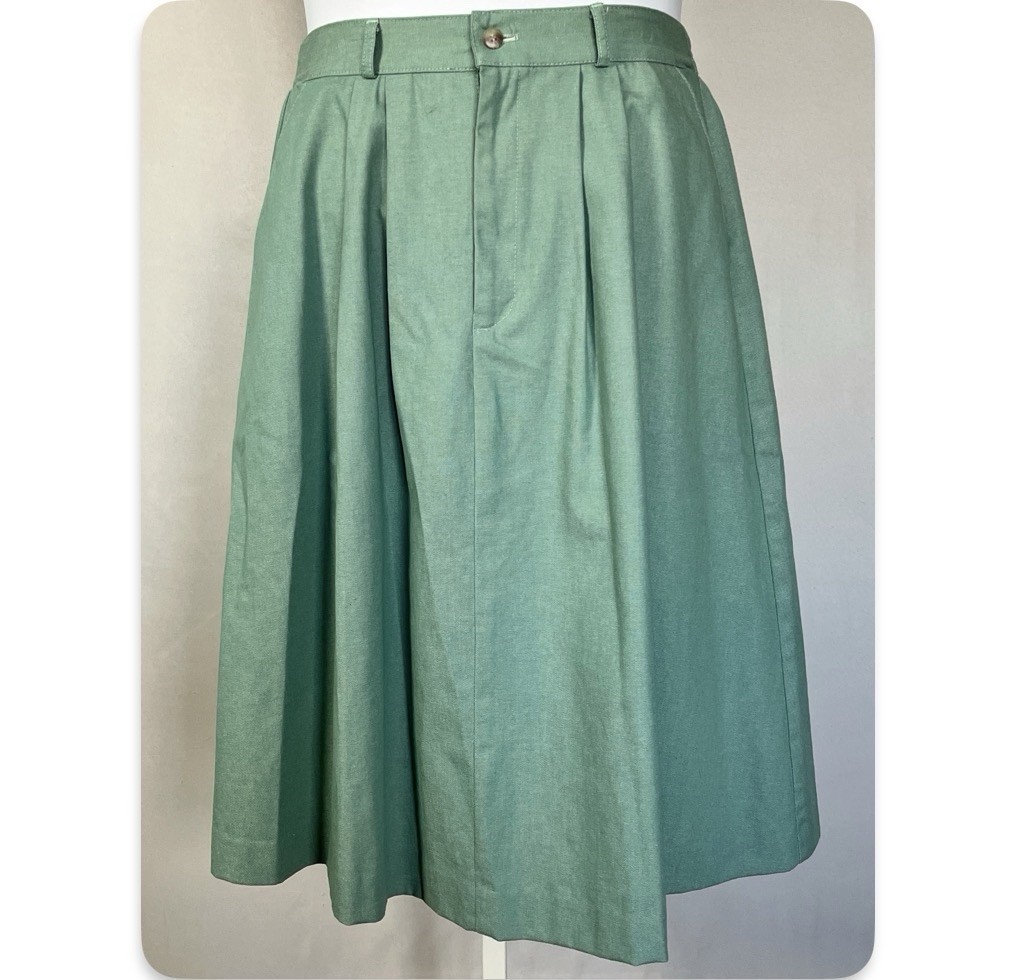 Vintage A Line Orvis Midi Skirt Womens 10 P Green Pleats Modest USA