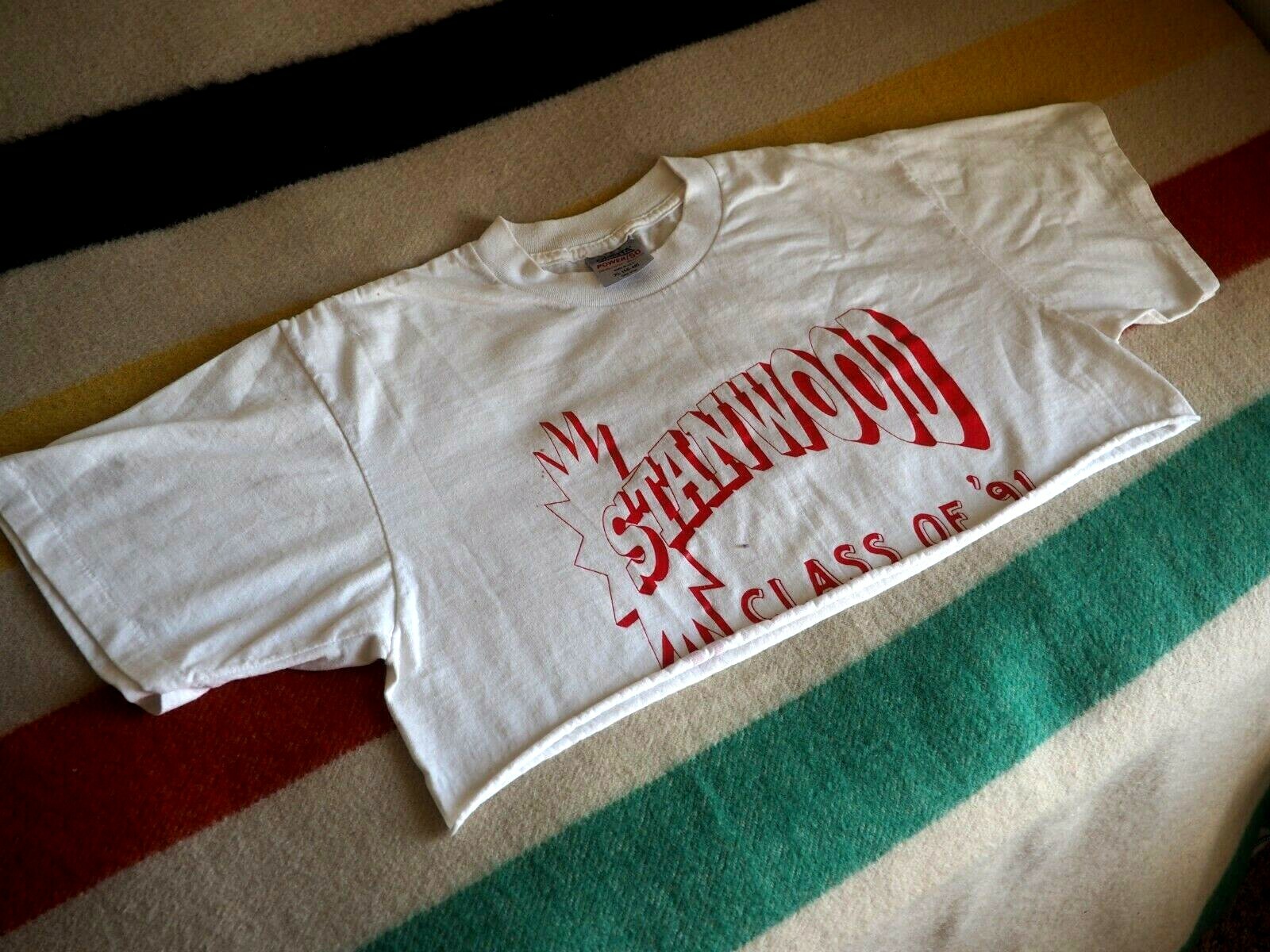 VTG 90s Womens Crop Top STANWOOD HIGH SCHOOL Class of 91&prime; White Oneita Shirt XL