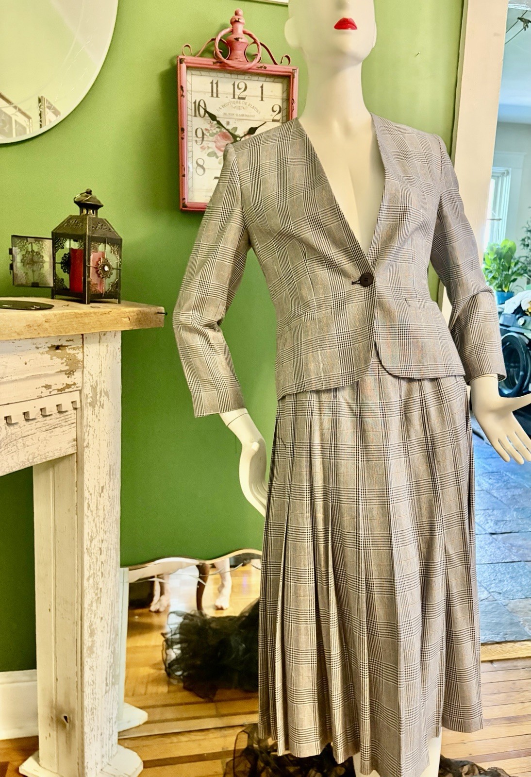 Vintage 80&rsquo;s Pendleton Oregon Rayon Plaid Suit Pleated Accordion Skirt Size S 26