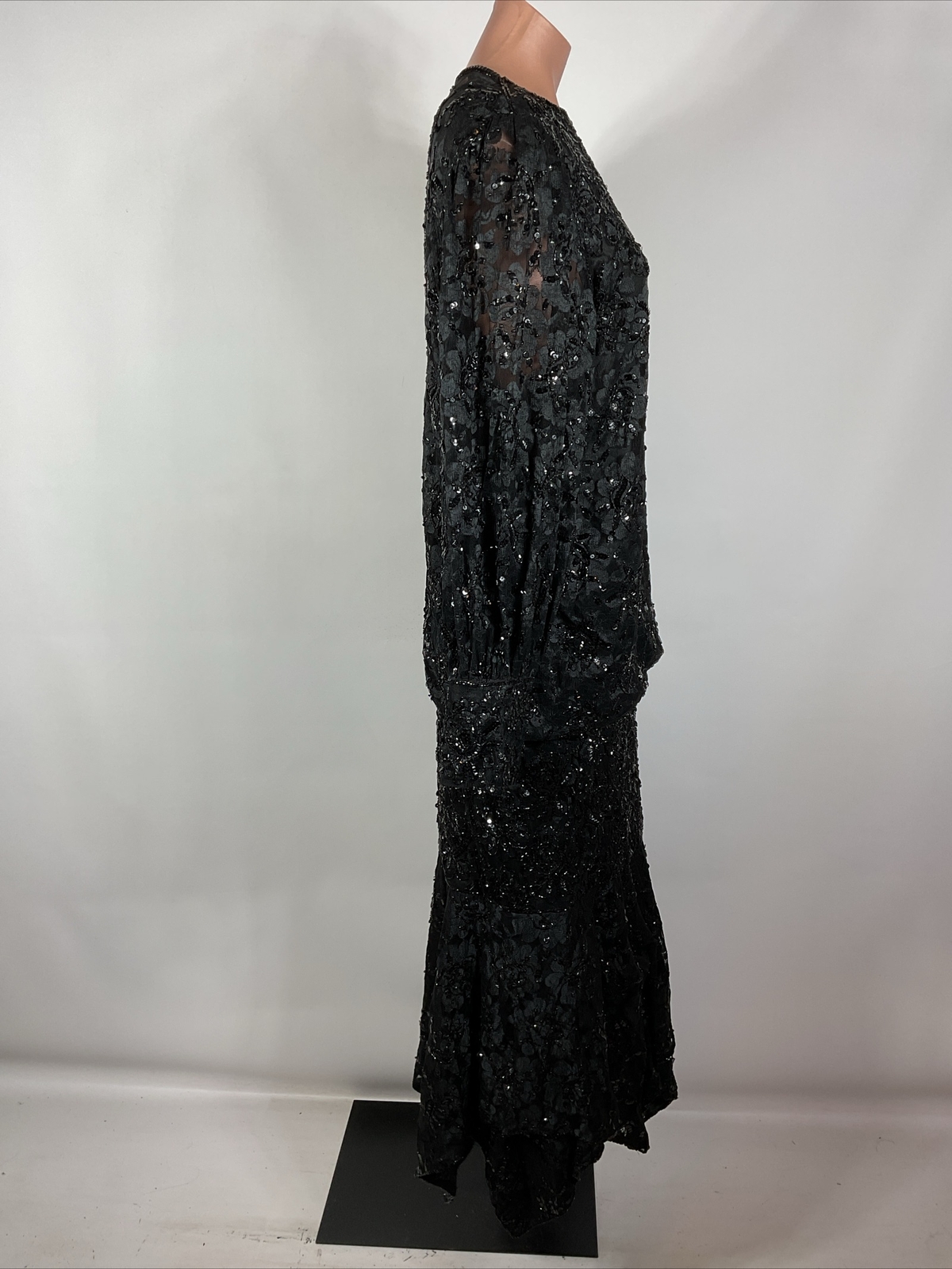 Creative Creations Vintage 80s Sequin Beaded Puff Sleeve Illusion Neck Blouson L