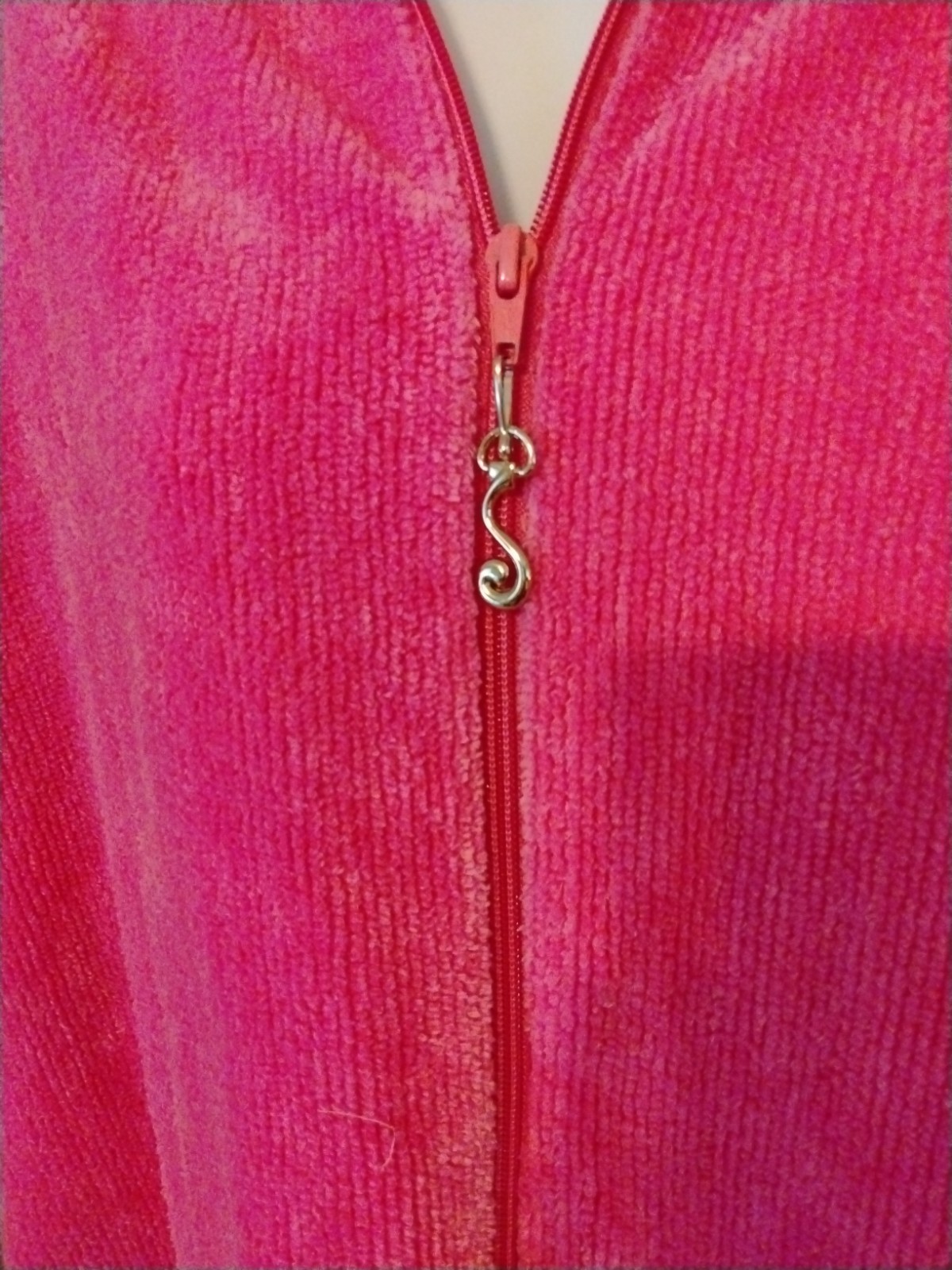Stan Herman Pink Chenille Zip Front Robe Short With Pockets Size M/L