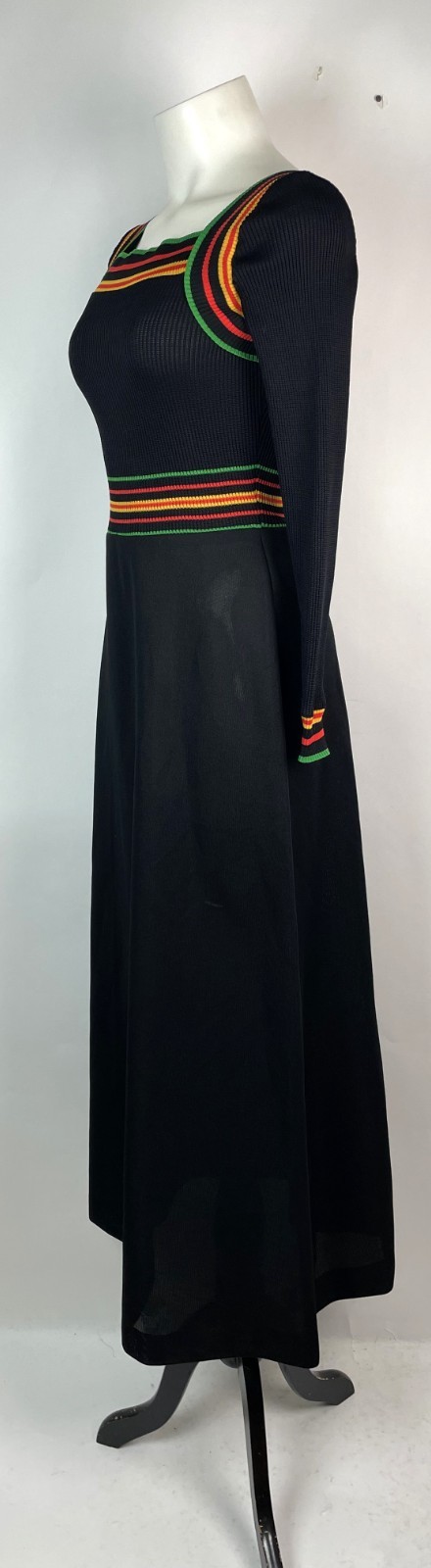 Jonathan Logan Vintage 70s Rainbow Stripe Mod Polyester Maxi Dress size 9