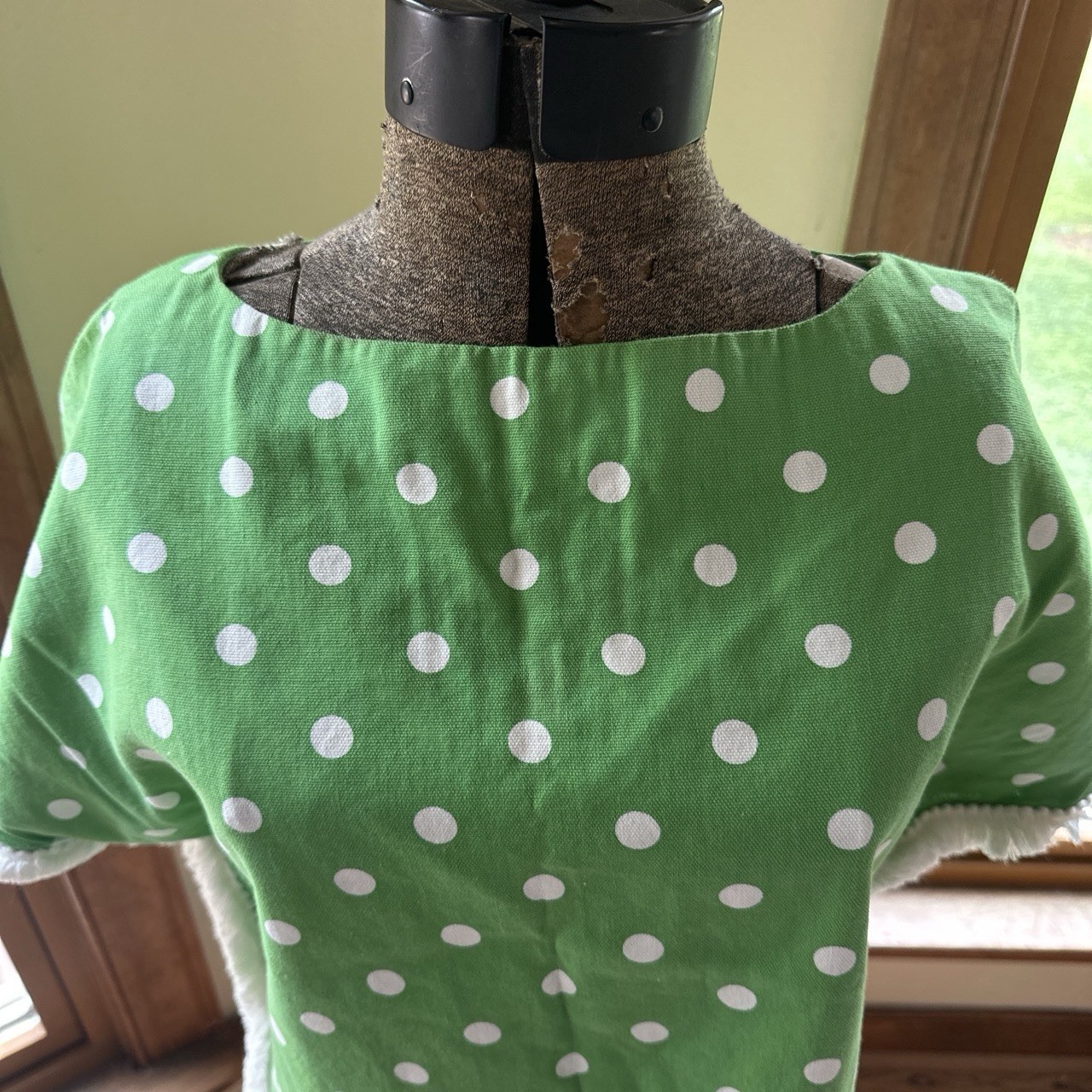 Vintage Handmade Polka Dot Fringed Shirt Poncho