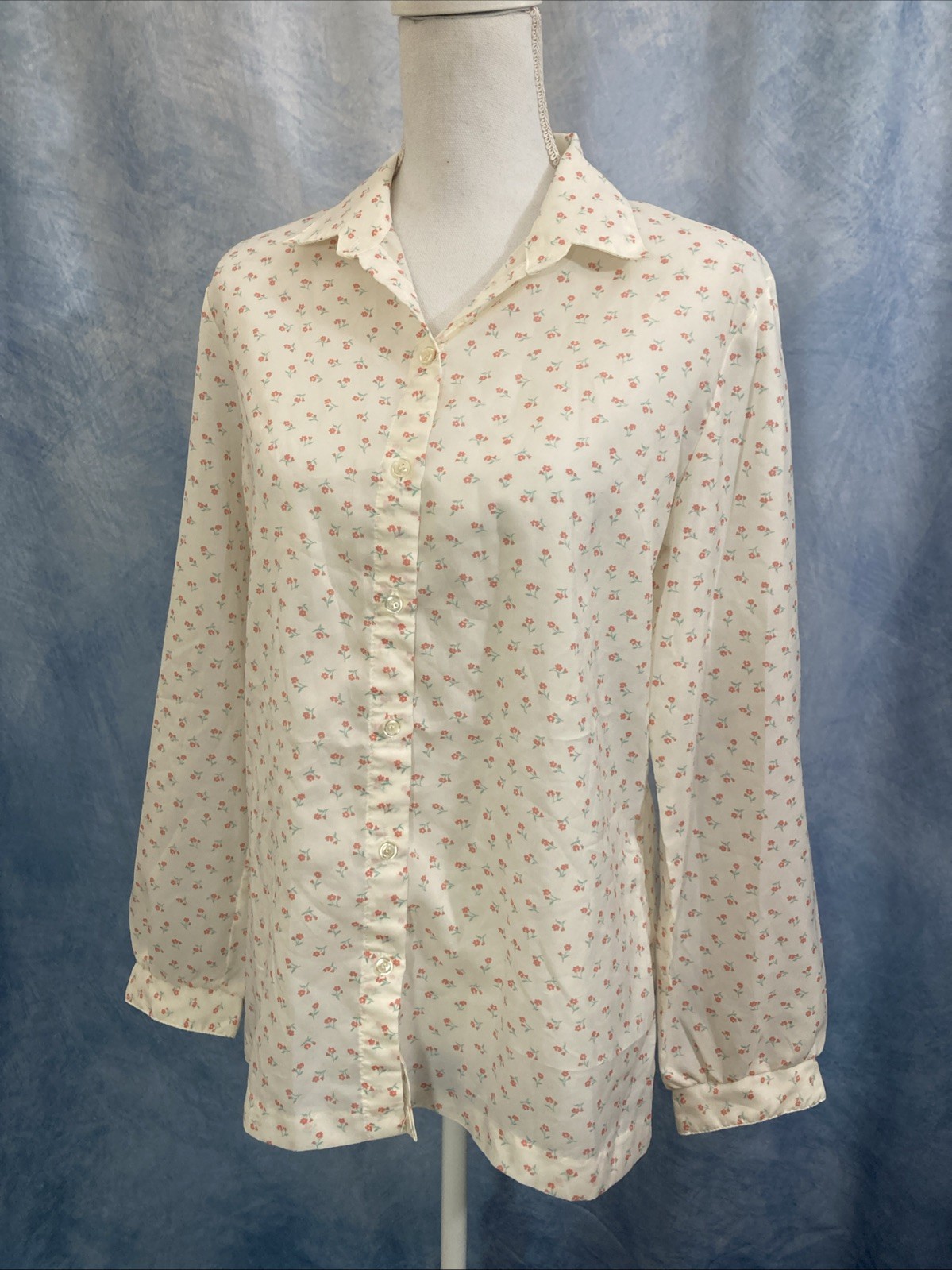 Vintage 1970s Catalina Floral Blouse Size 14 Long Sleeve Button Down Cottagecore