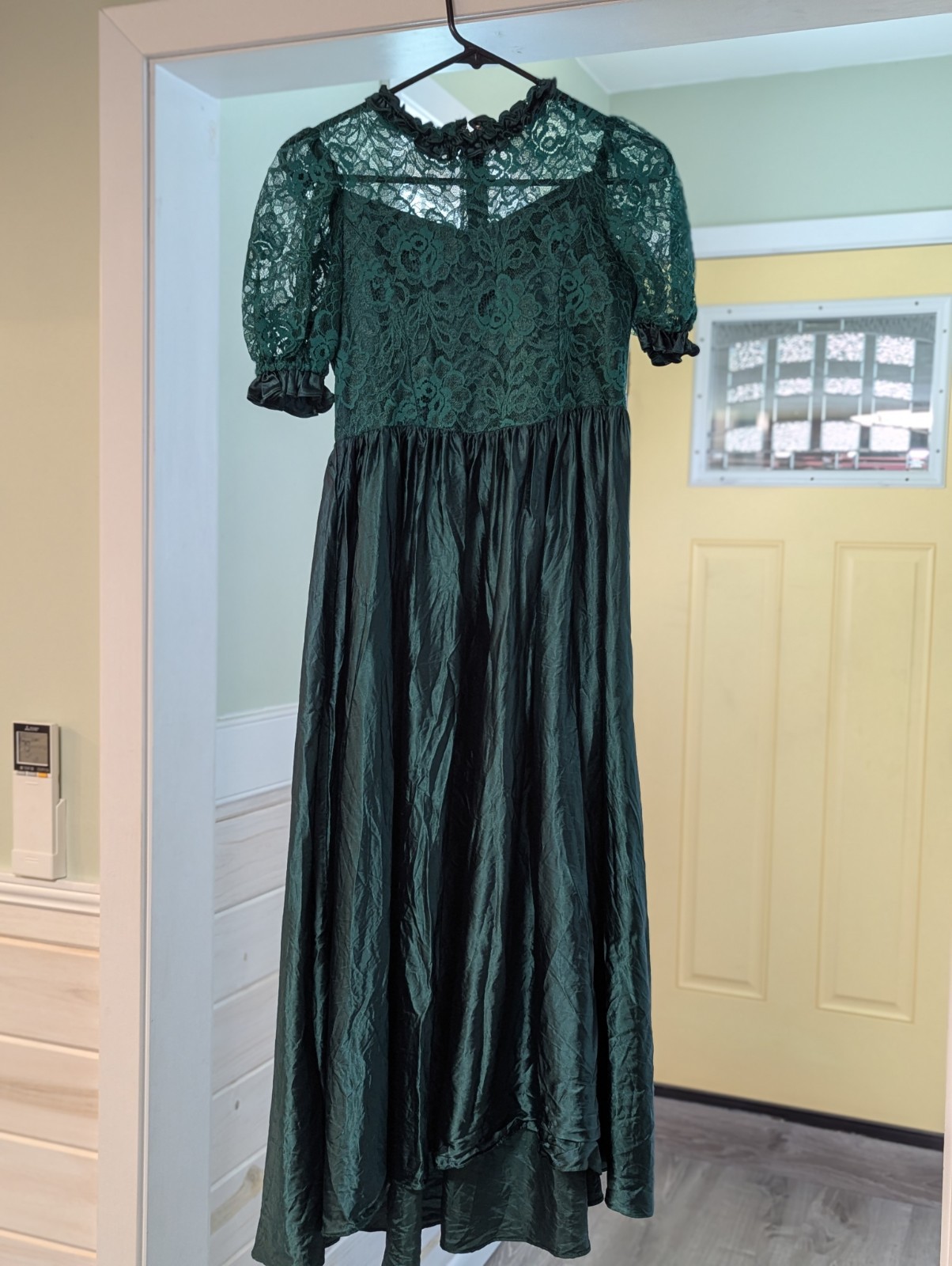 VTG Alfred Angelo Dream Makers 80s Party Dress Size 14 Green Lace Overlay