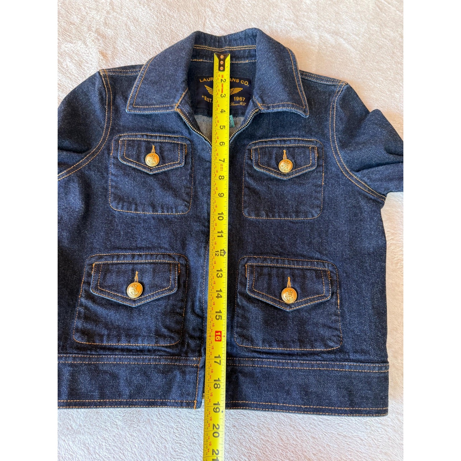 Vintage 2000s Ralph Lauren Denim Jacket & Skirt Set Gold Button Suit Petite