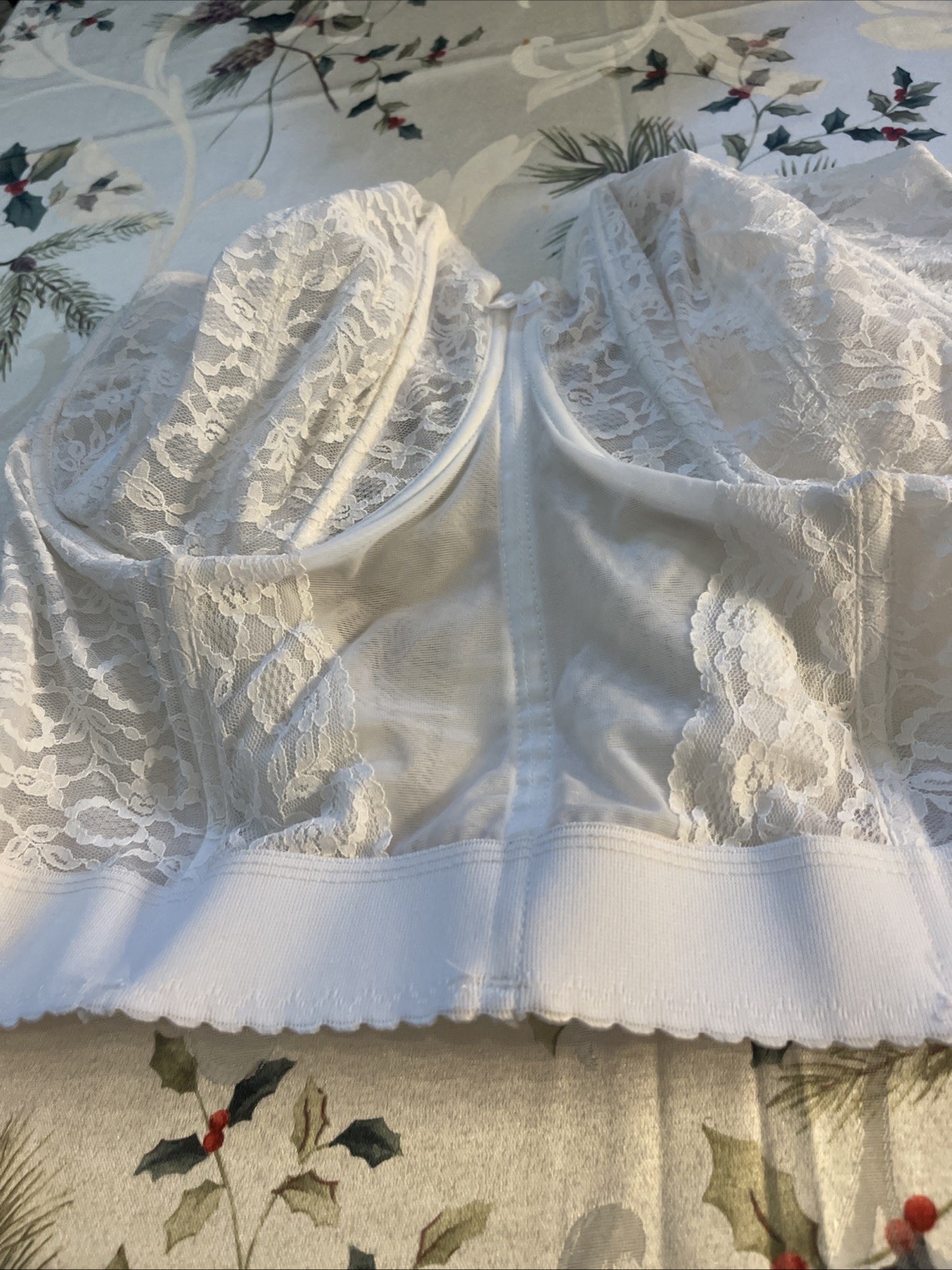 Vintage Goddess Longline Bra White Union Made In USA Lace Corsette Womens 42 F