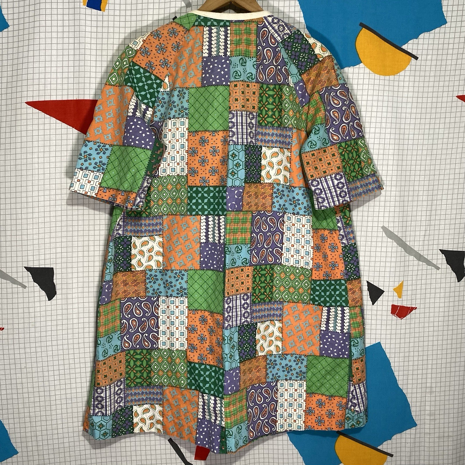 Vintage 40s 50s Paisley Dress Patchwork Print Chore Day House Button Front