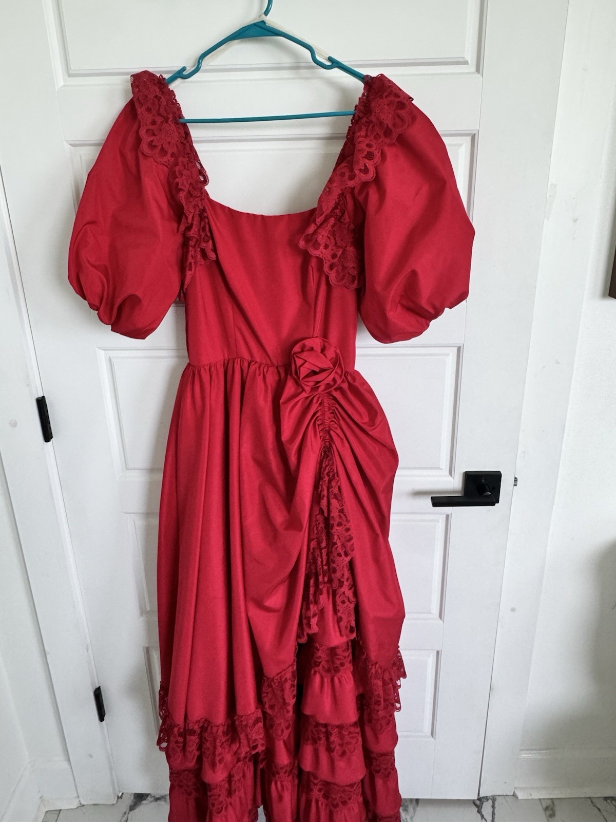 Red ILGWU Union-Made Vintage Dress Size 9 Made In USA Ruffle Sleeves