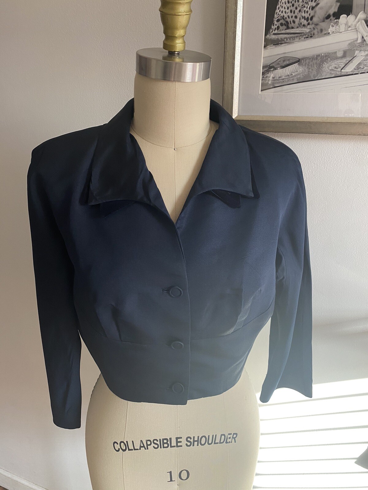 Vintage Rochelle’s Toledo Ohio Jacket Double Collar Short Black 3 Buttons Lined