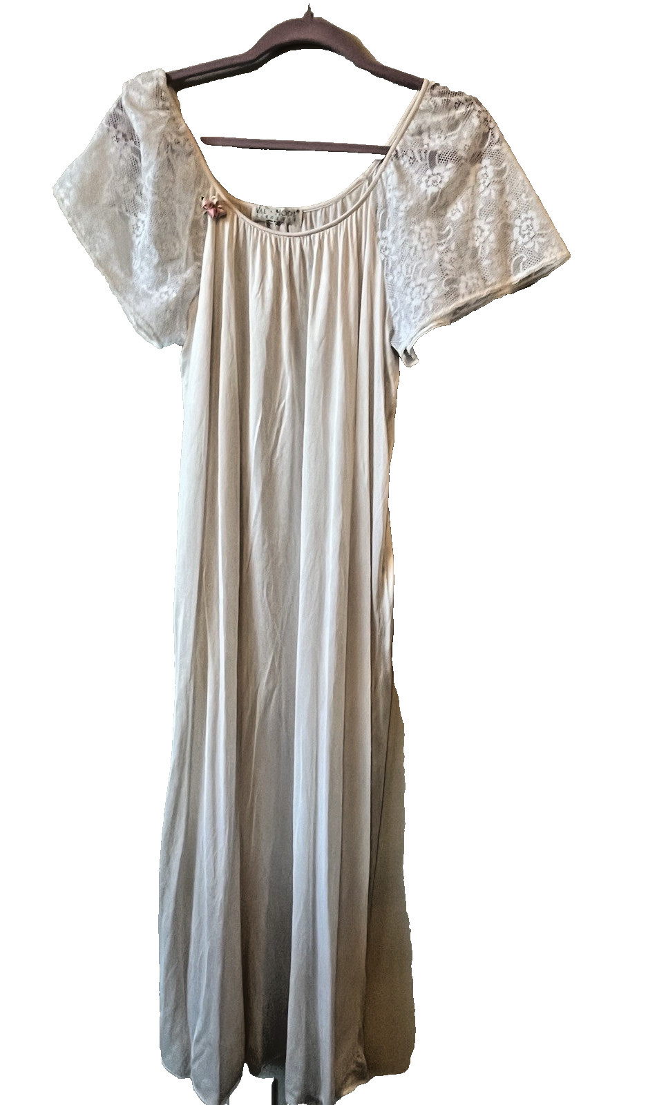 Vintage Val Mode Ivory Full-length Nightgown Lingerie with Puffy Lace Sleeves