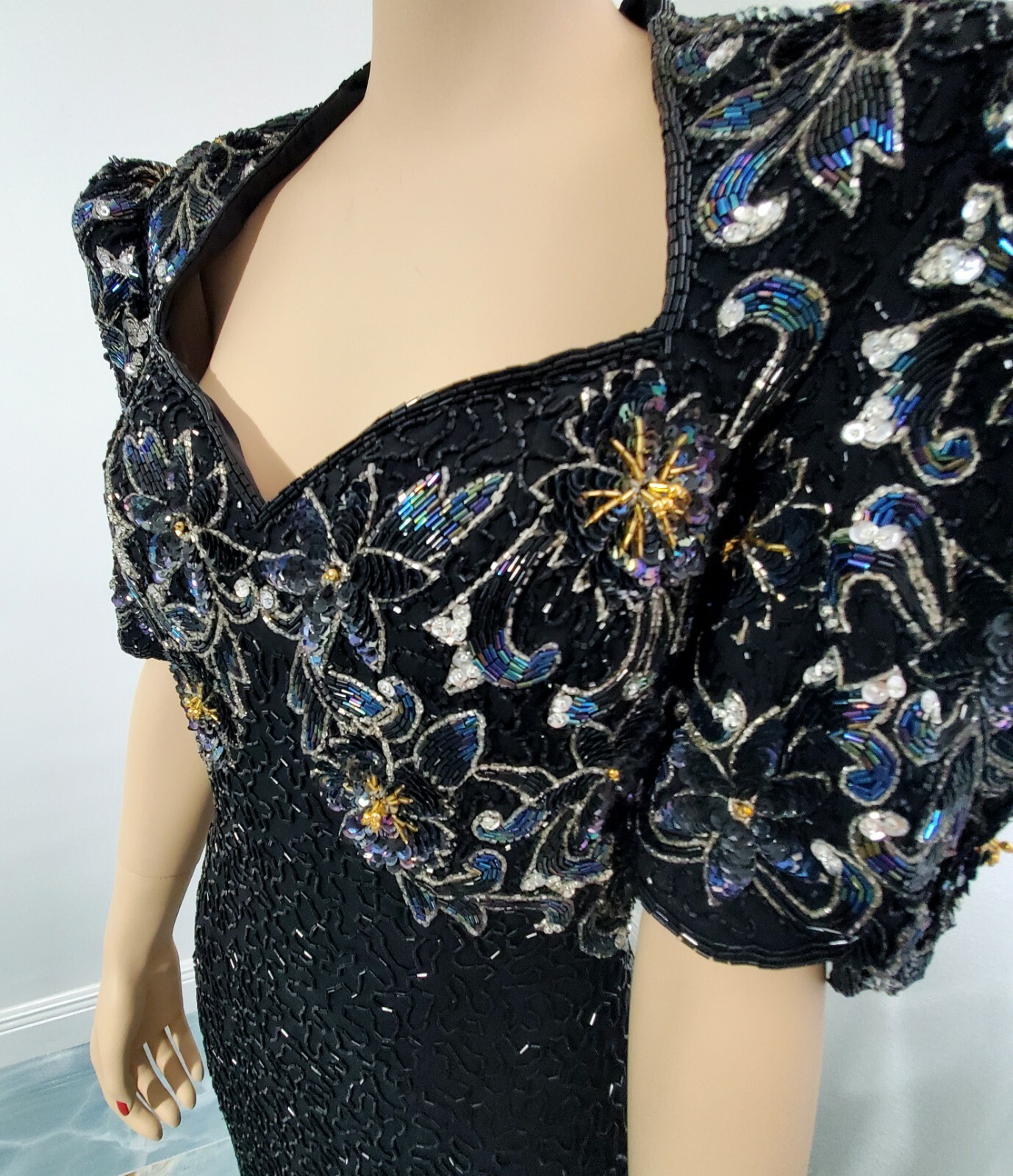 VINTAGE STERLING BY STONE FERRIS LONG EVENING DRESS , HIGH QUALITY, LOTS DETAILS