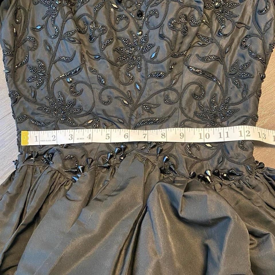 1950s Old Hollywood Black Beaded Embroidered Full Skirt Dress (Bramson)