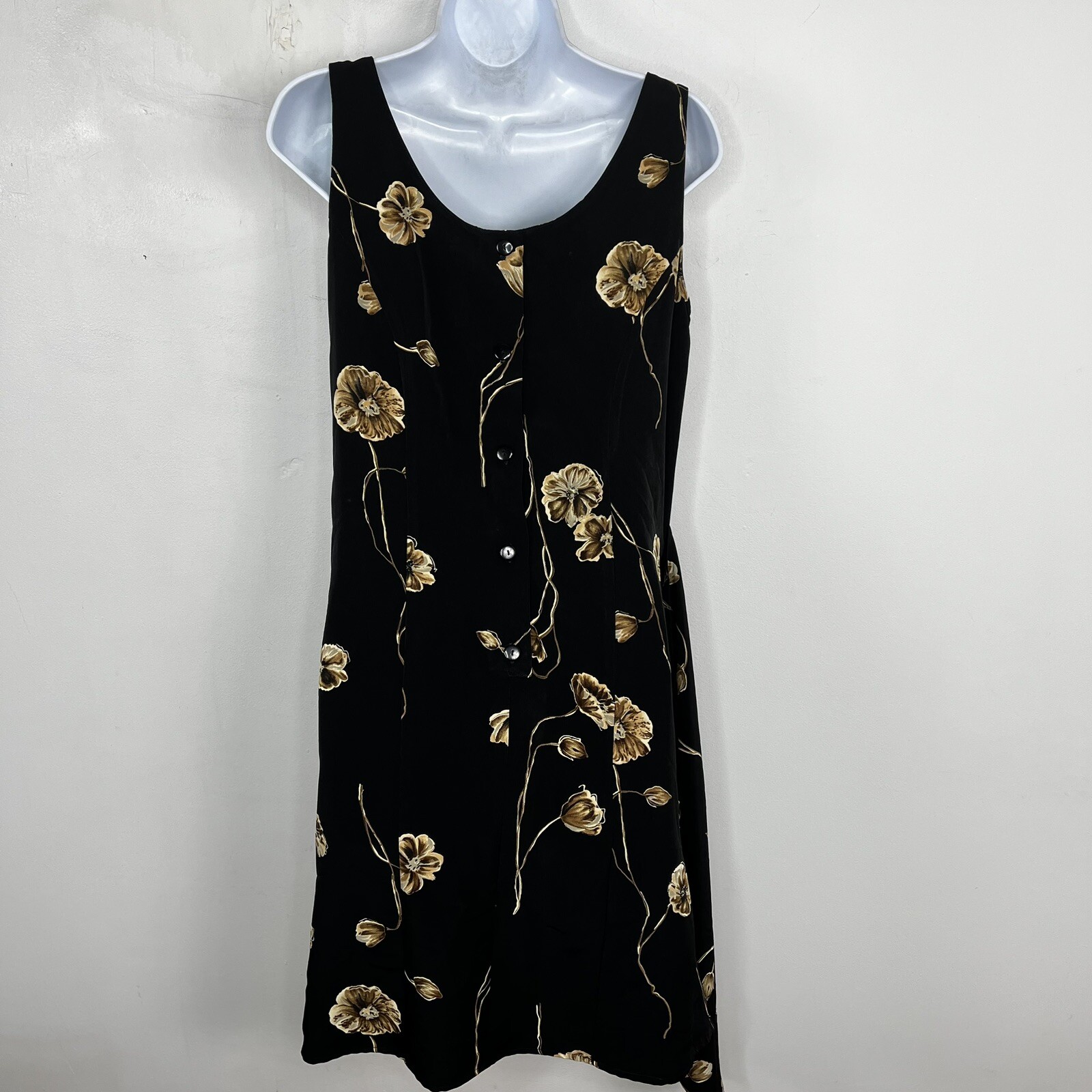 Basic Editions Sun Dress Sz 6 Black Floral Asymmetrical Hem 80s 90s Y2K VINTAGE