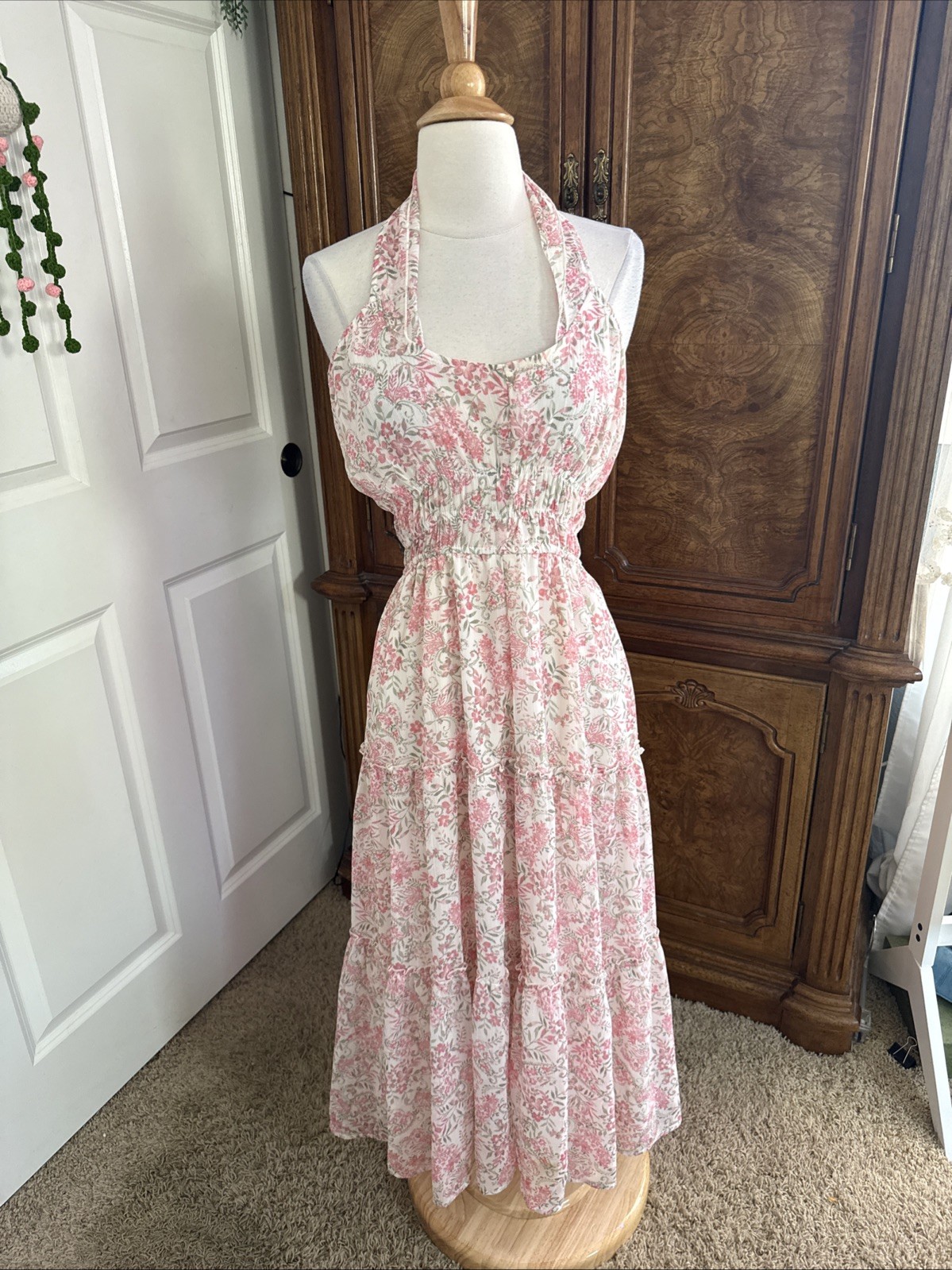 Vintage Y2k Trixxi Maxi Dress Coquette Pink White Sz XL Girly Whimsy Sleeveless